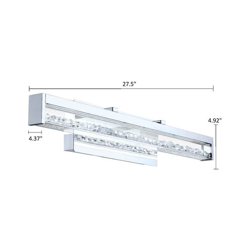 Cardito 2 LED 28 inch Chrome Vanity Light Wall Light, Clear Glass, Clear Crystal Stones