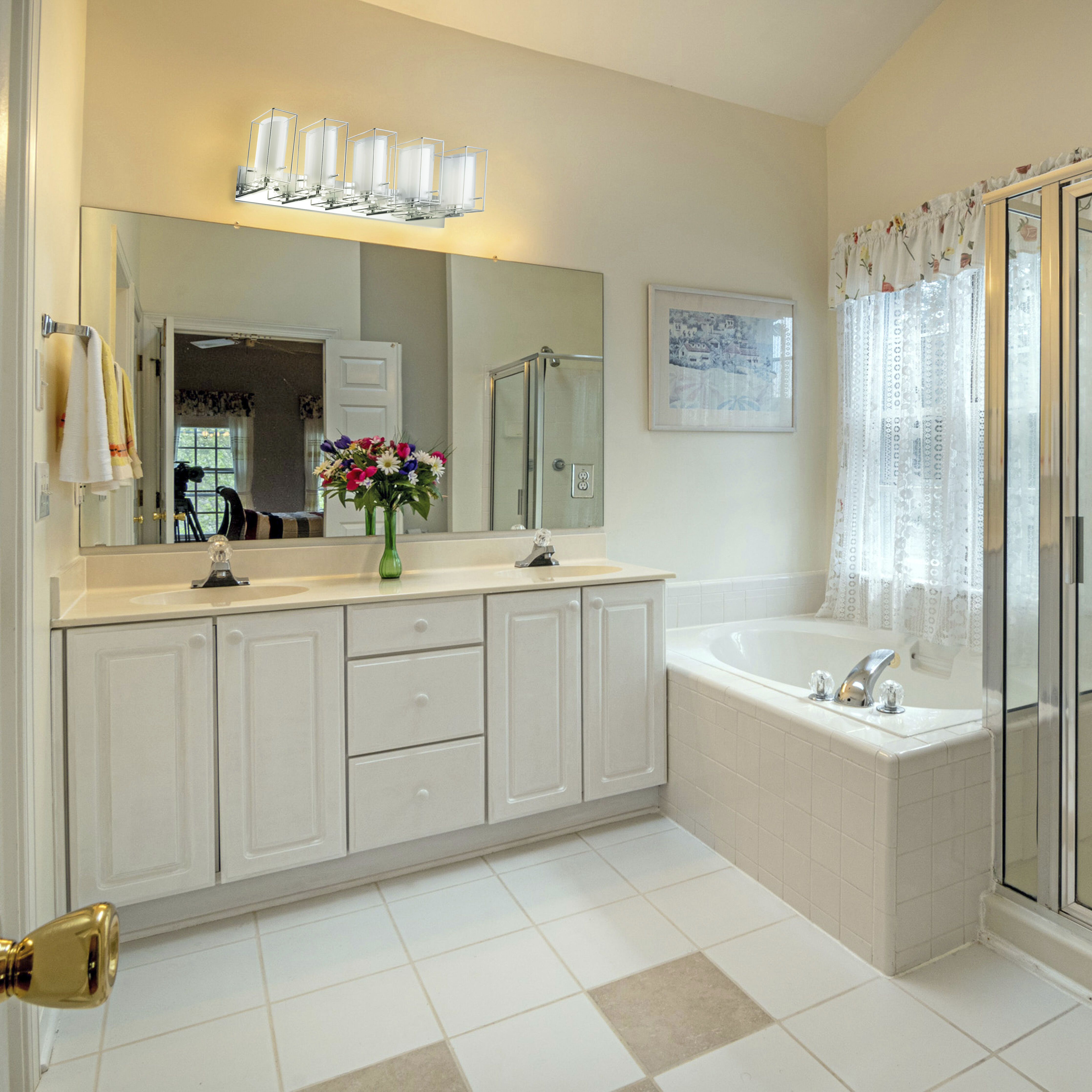 Iride 5 Light 44 inch Chrome Vanity Light Wall Light, Clear and White Glass