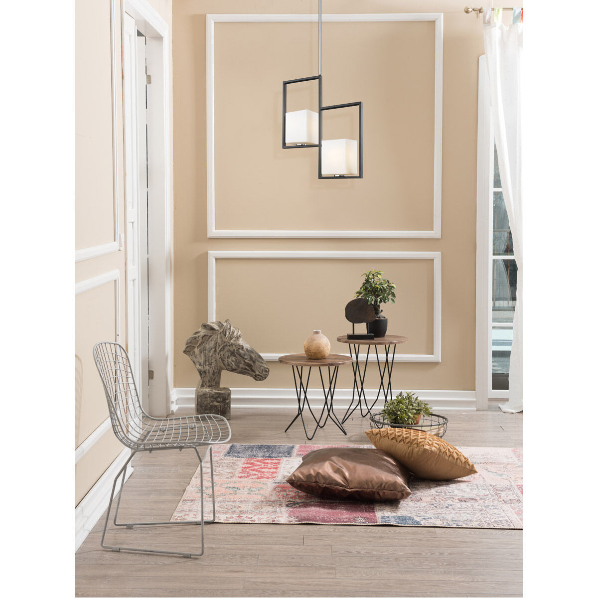 Regis Falls 2 Light 16.87 inch Black and Chrome Pendant Ceiling Light