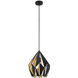 Carlton 1 Light 12.2 inch Matte Black and Gold Leaf Pendant Ceiling Light