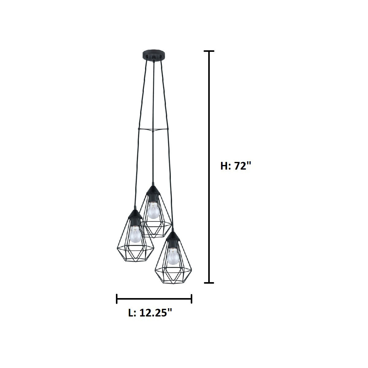 Tarbes 3 Light 12.25 inch Matte Black Multi Light Pendant Ceiling Light