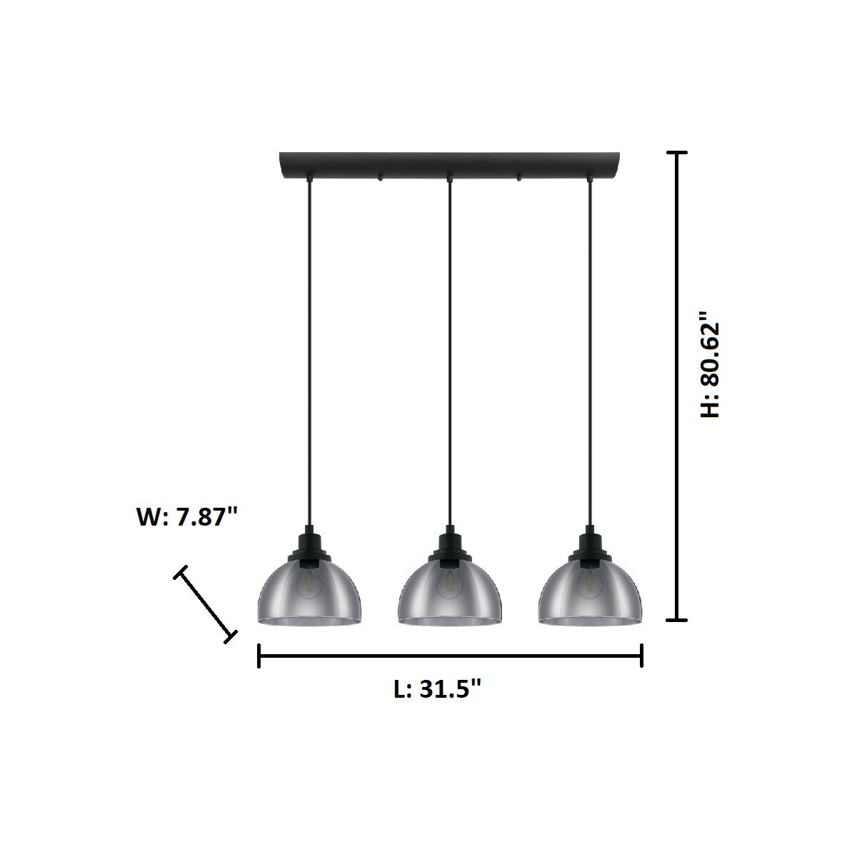 Beleser 3 Light 31.5 inch Matte Black Linear Pendant Ceiling Light