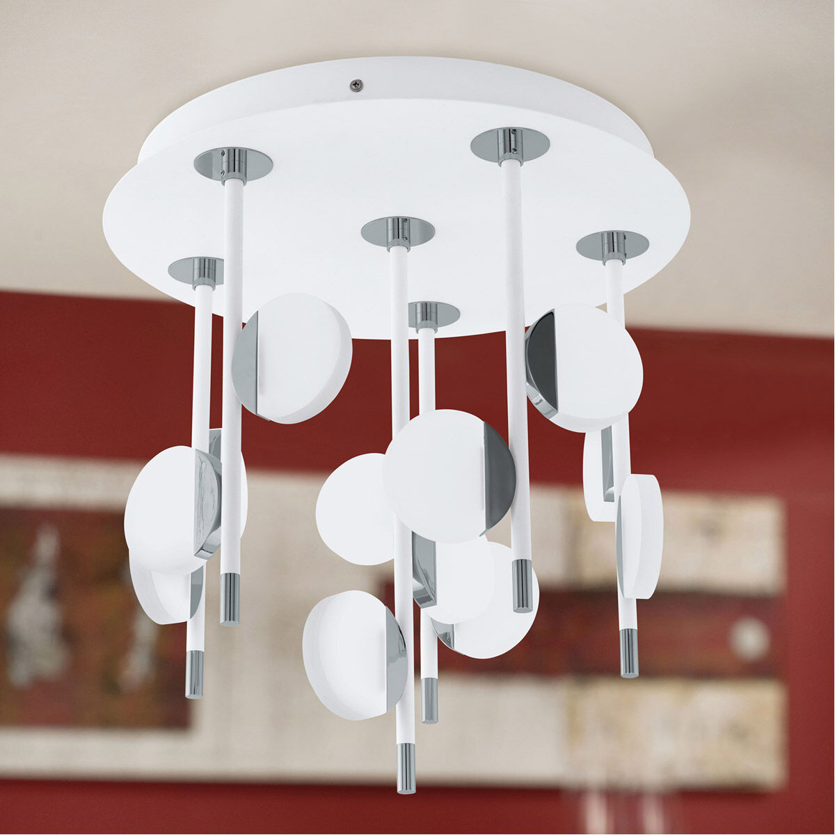 Olindra LED 15.5 inch White and Chrome Semi Flush Mount Ceiling Light