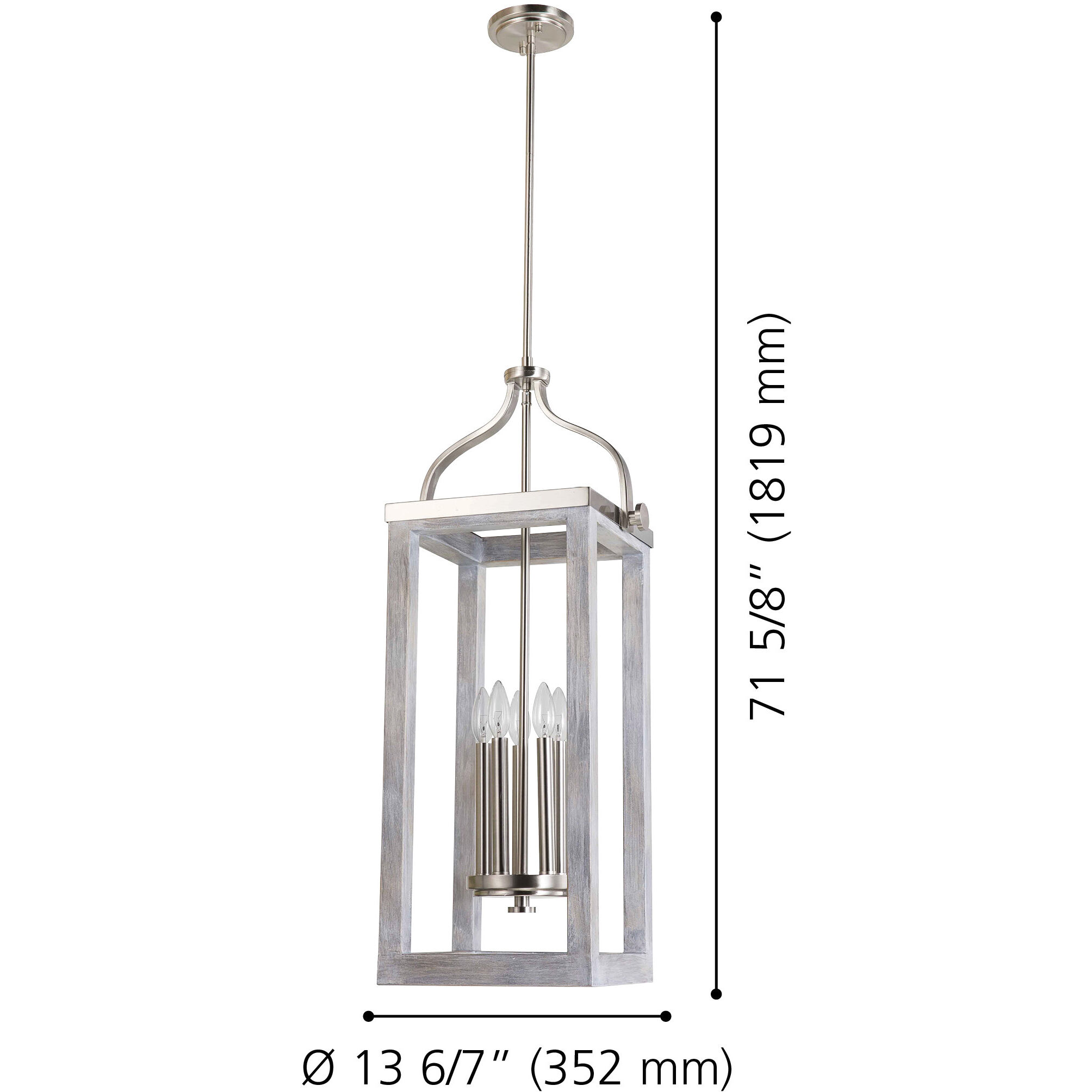 Westbury 5 Light 11 inch Painted Grey Wood Effect and Brushed Nickel Pendant Ceiling Light