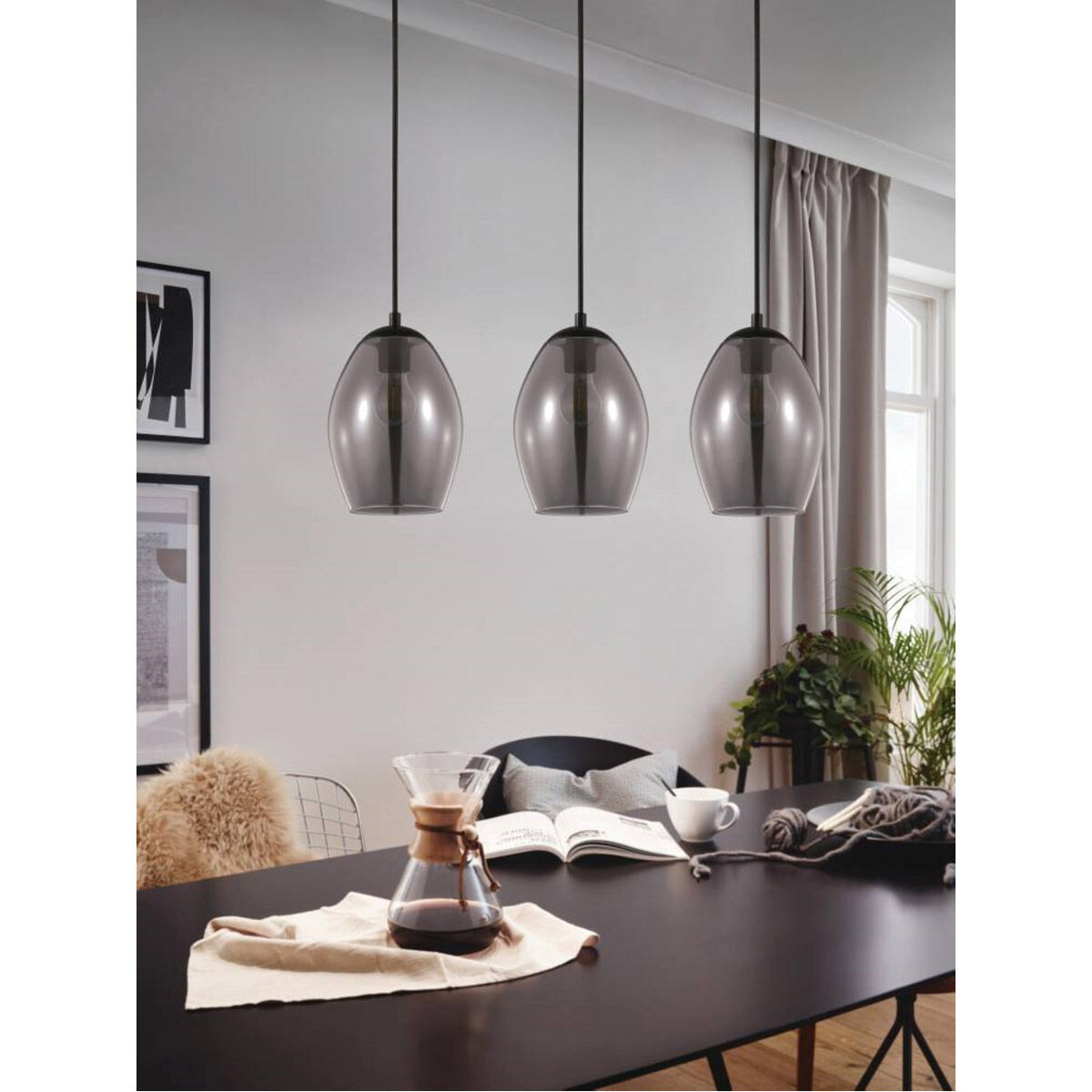 Estanys 3 Light 29.13 inch Matte Black Linear Pendant Ceiling Light