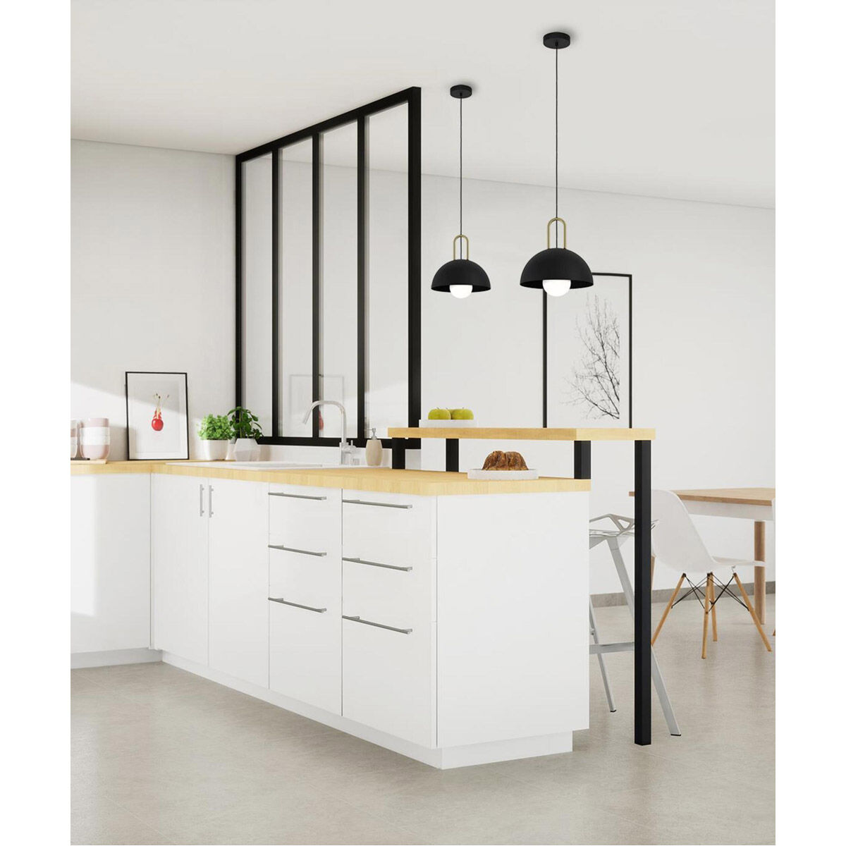 Calmanera 1 Light 13 inch Structured Black and Brushed Brass Pendant Ceiling Light