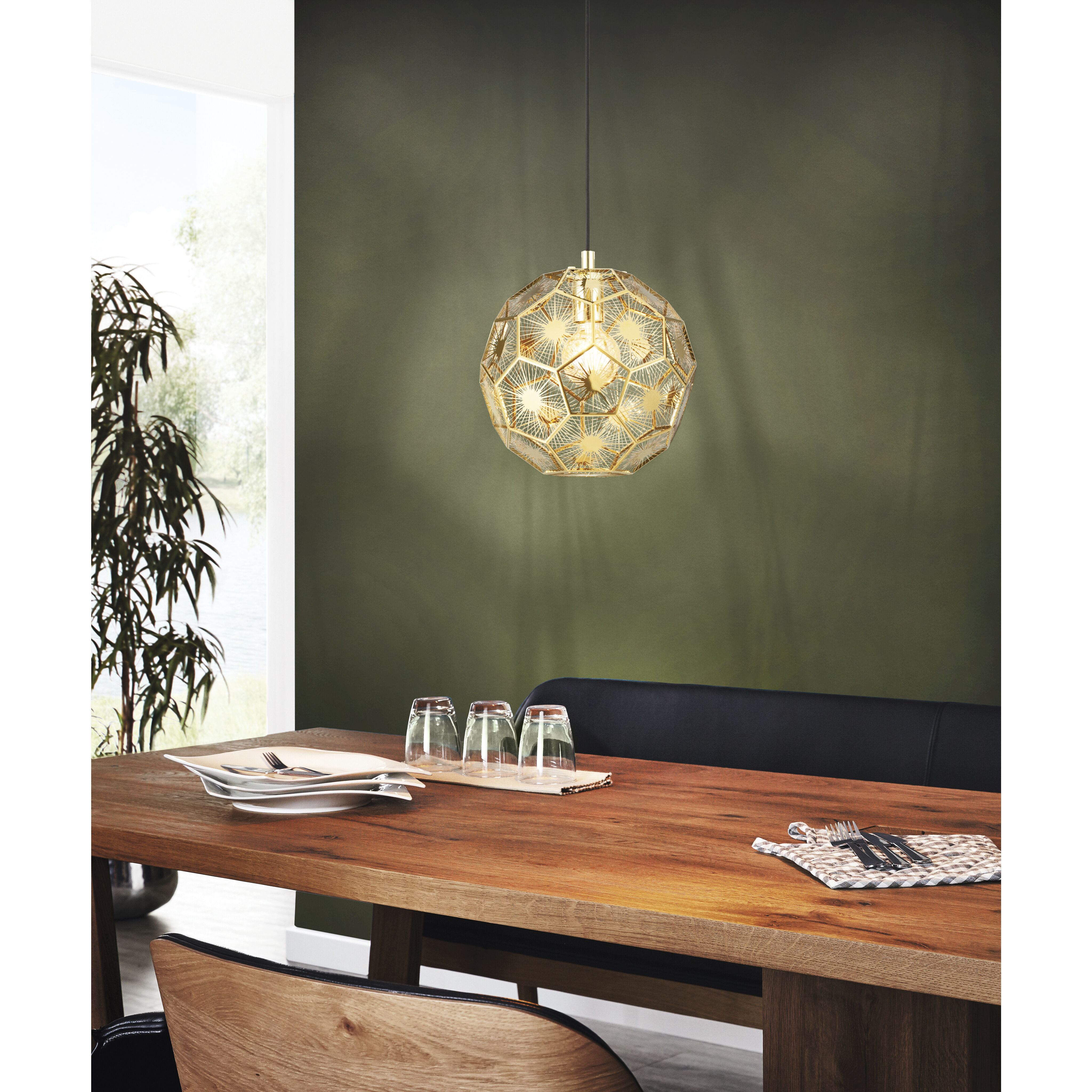 Skoura 1 Light 11.81 inch Black and Brass Pendant Ceiling Light