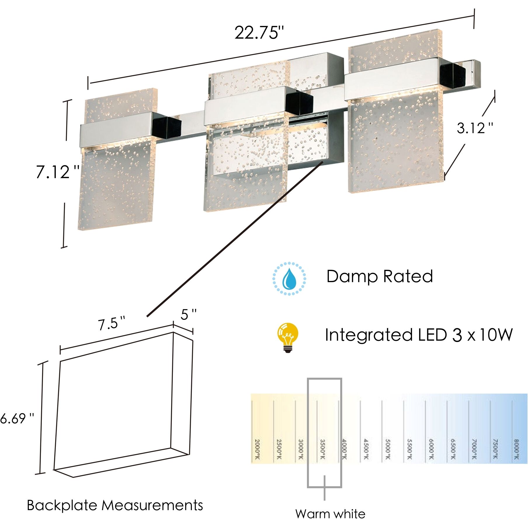 Madrona LED 22.75 inch Chrome Bath Vanity Wall Light