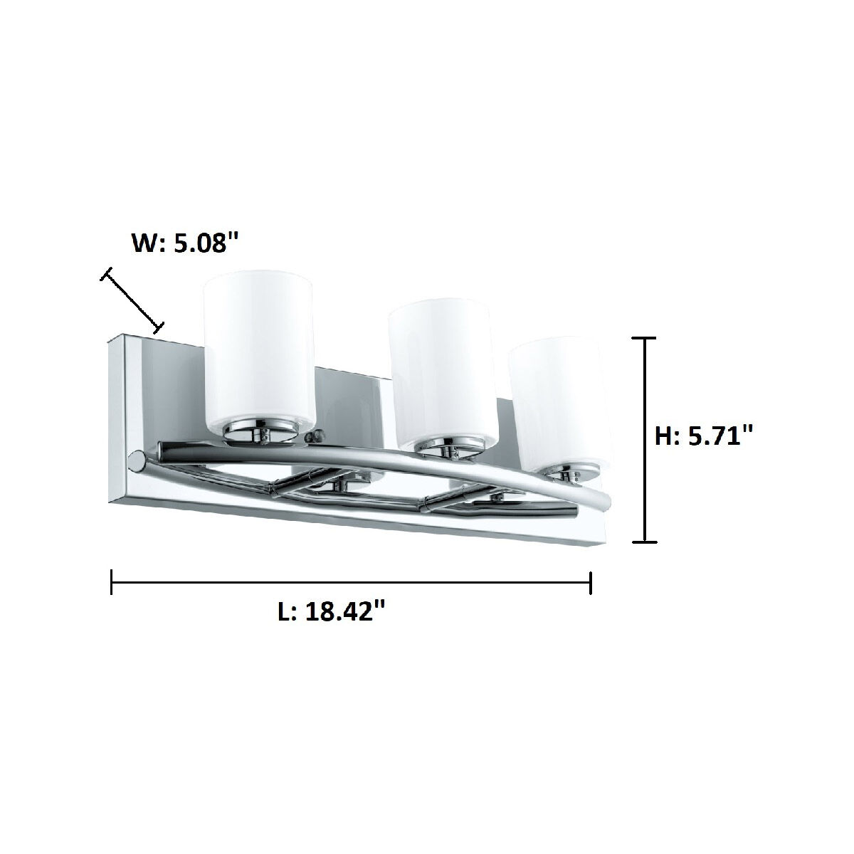 Abete 3 Light 18.42 inch Chrome Vanity Light Wall Light, White Glass