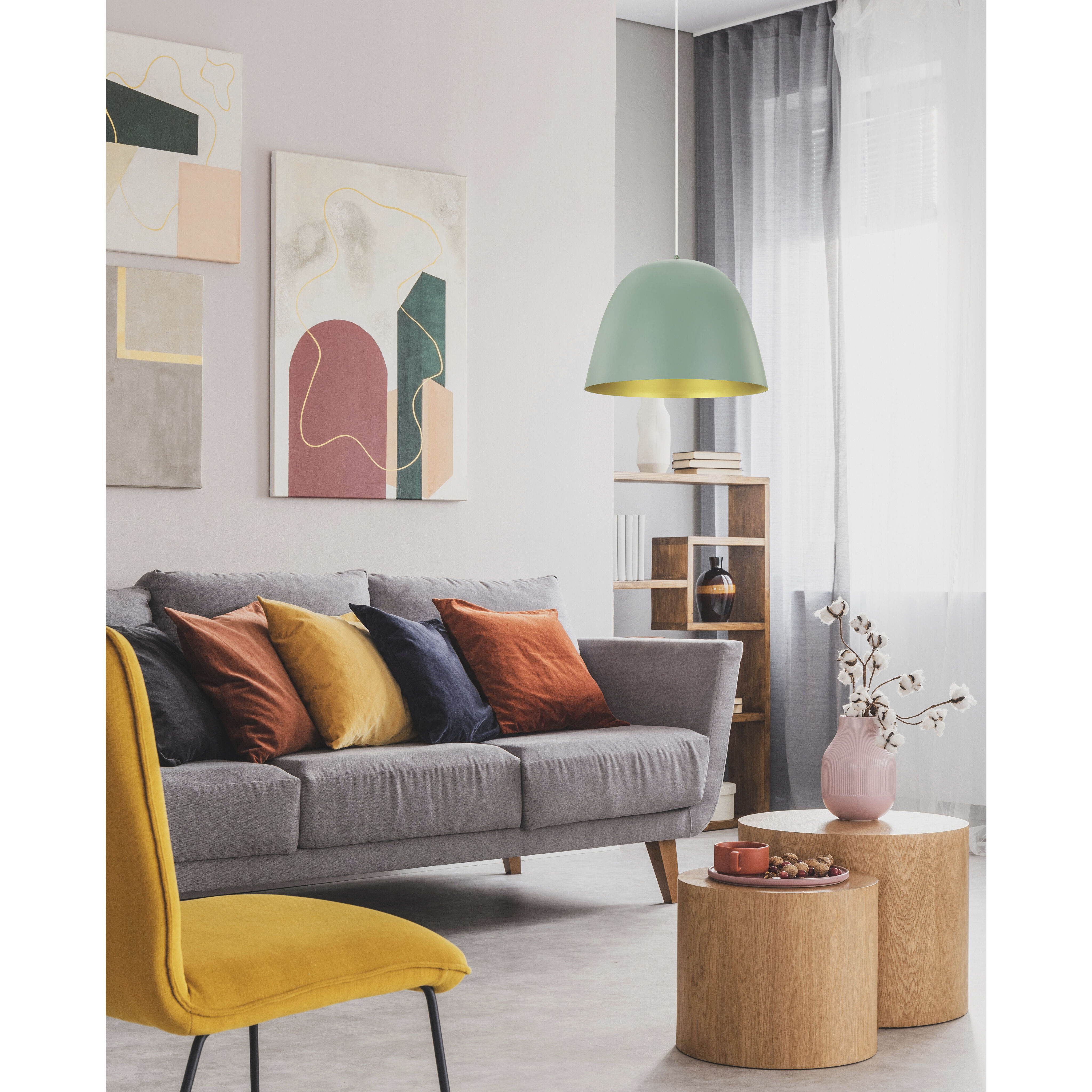 Coretto 1 Light 15.75 inch Matte White and Pastel Dark Green and Gold Pendant Ceiling Light