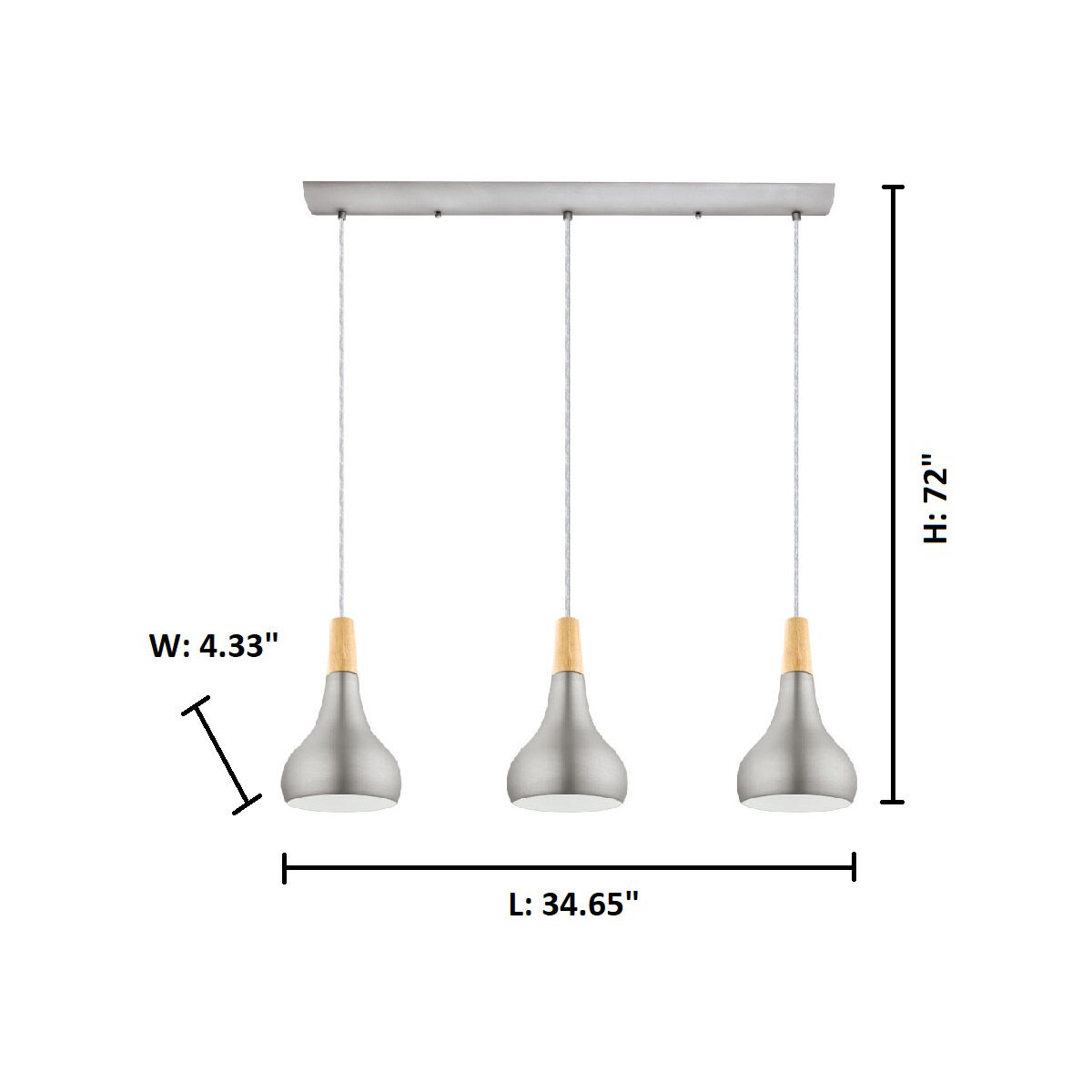 Sabinar 3 Light 34.65 inch Brushed Nickel Linear Pendant Ceiling Light