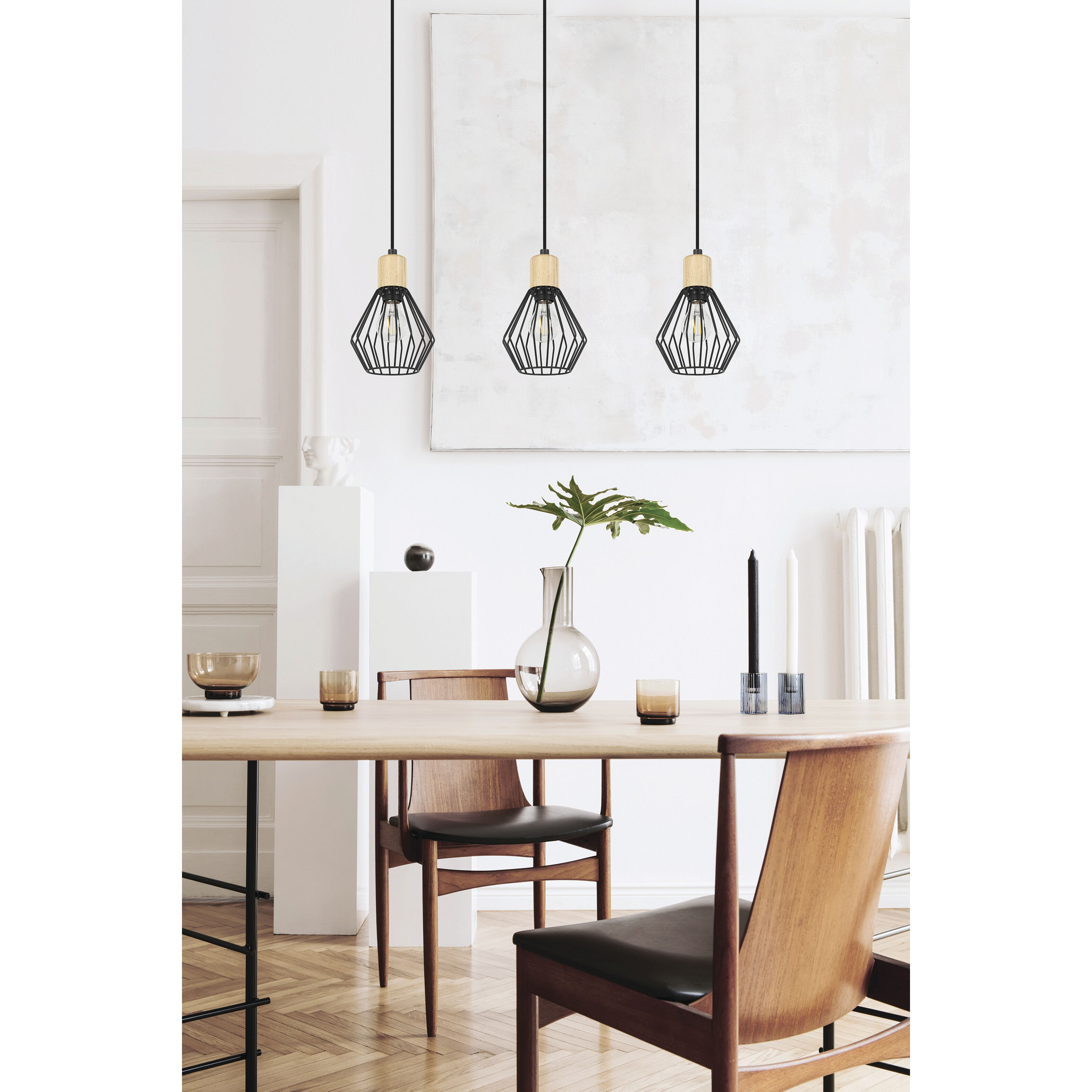 Palmorla 3 Light 2 inch Black and Natural Wood Pendant Ceiling Light