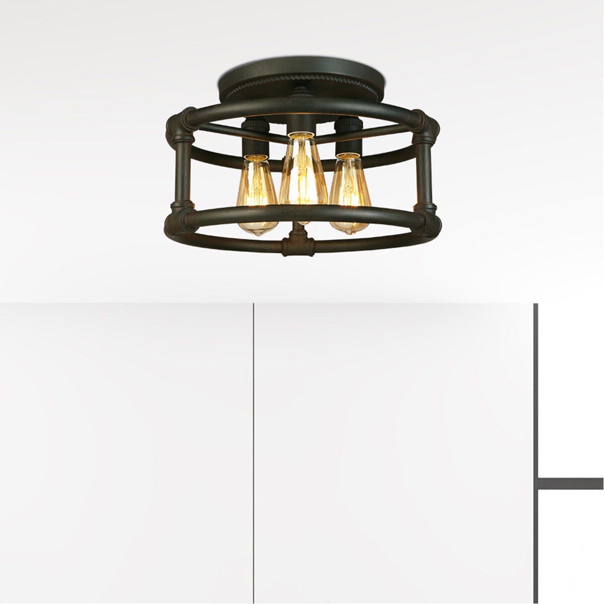 Wymer 3 Light 15 inch Matte Bronze Semi Flush Mount Ceiling Light