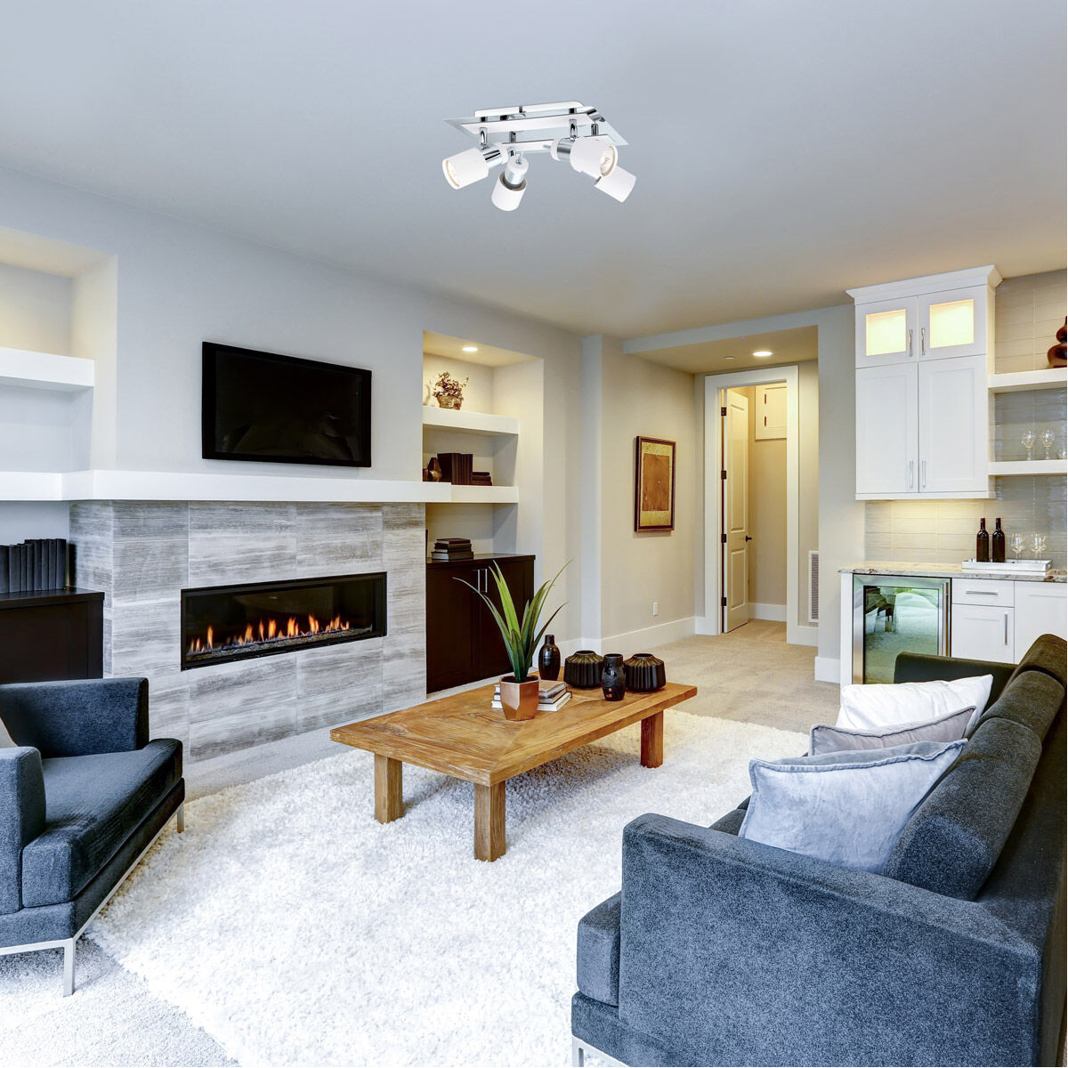 Davida 4 Light 9.45 inch Chrome and White Semi-Flush Mount Ceiling Light