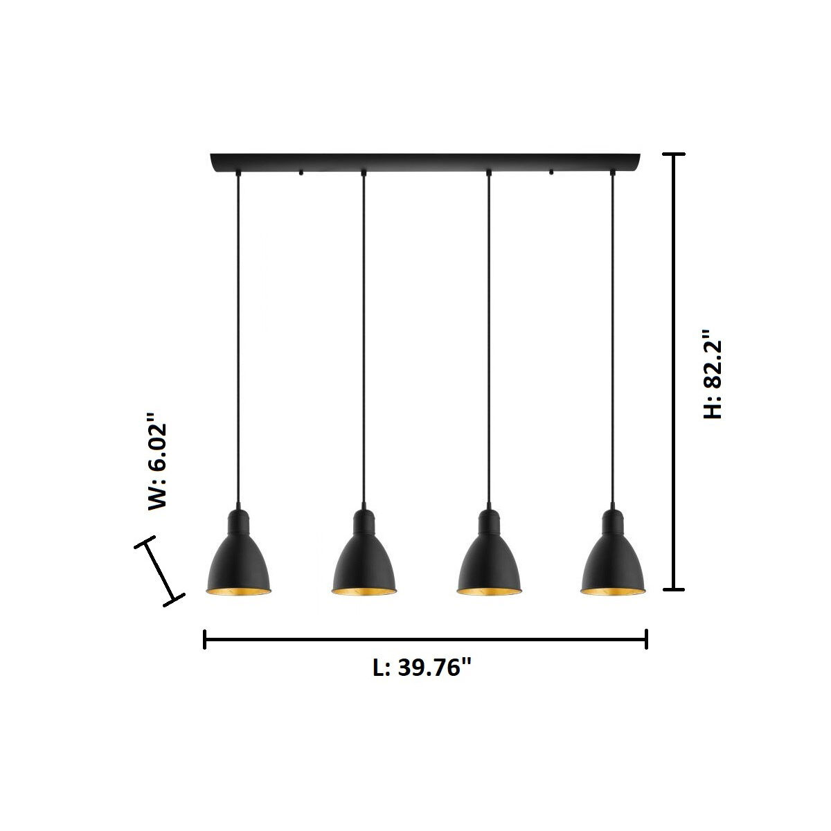 Priddy 2 4 Light 39.76 inch Black and Gold Linear Pendant Ceiling Light