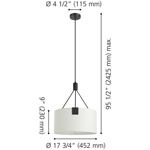 Tortola 3 Light 18 inch Structured Black Pendant Ceiling Light