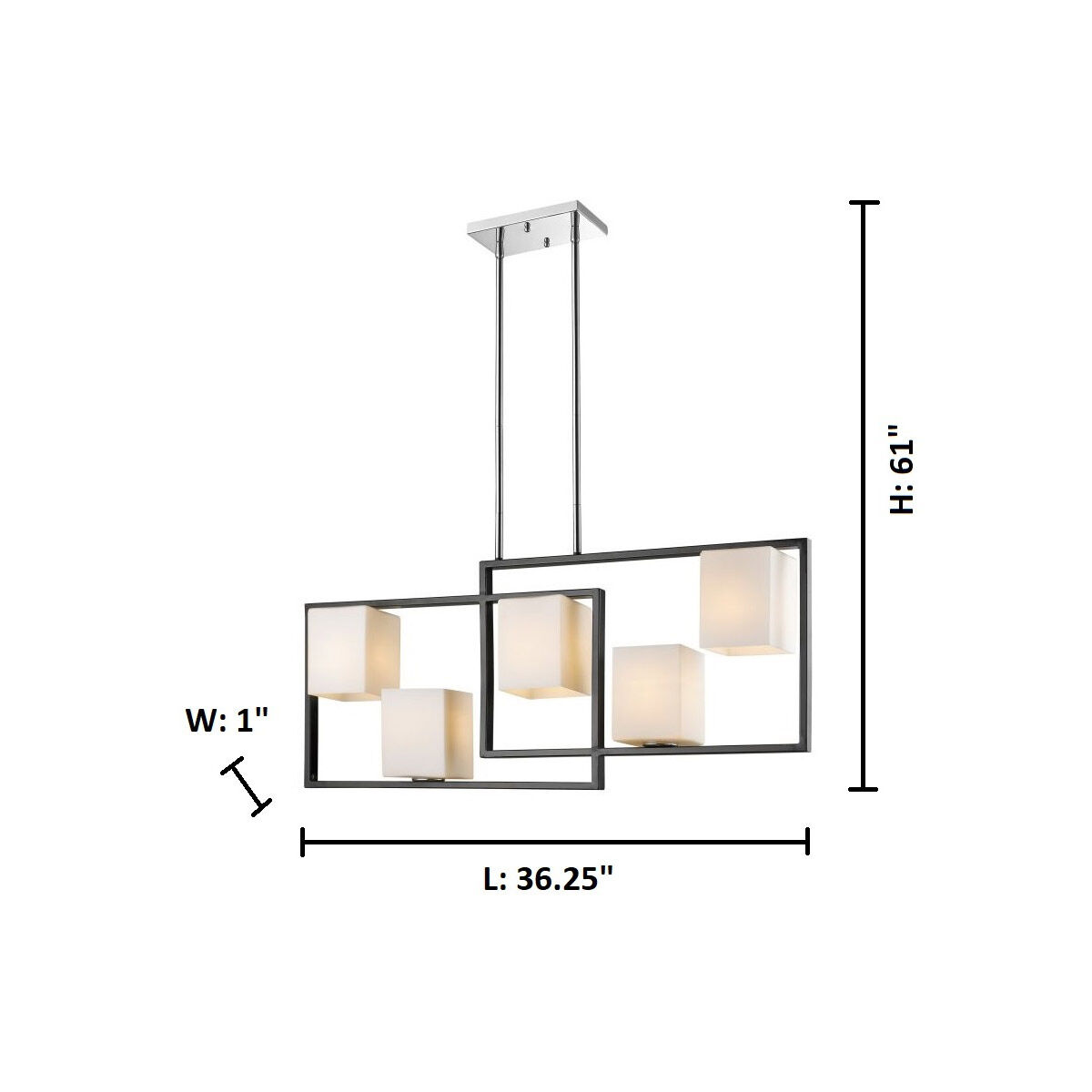 Regis Falls 5 Light 36.25 inch Black and Chrome Linear Pendant Ceiling Light