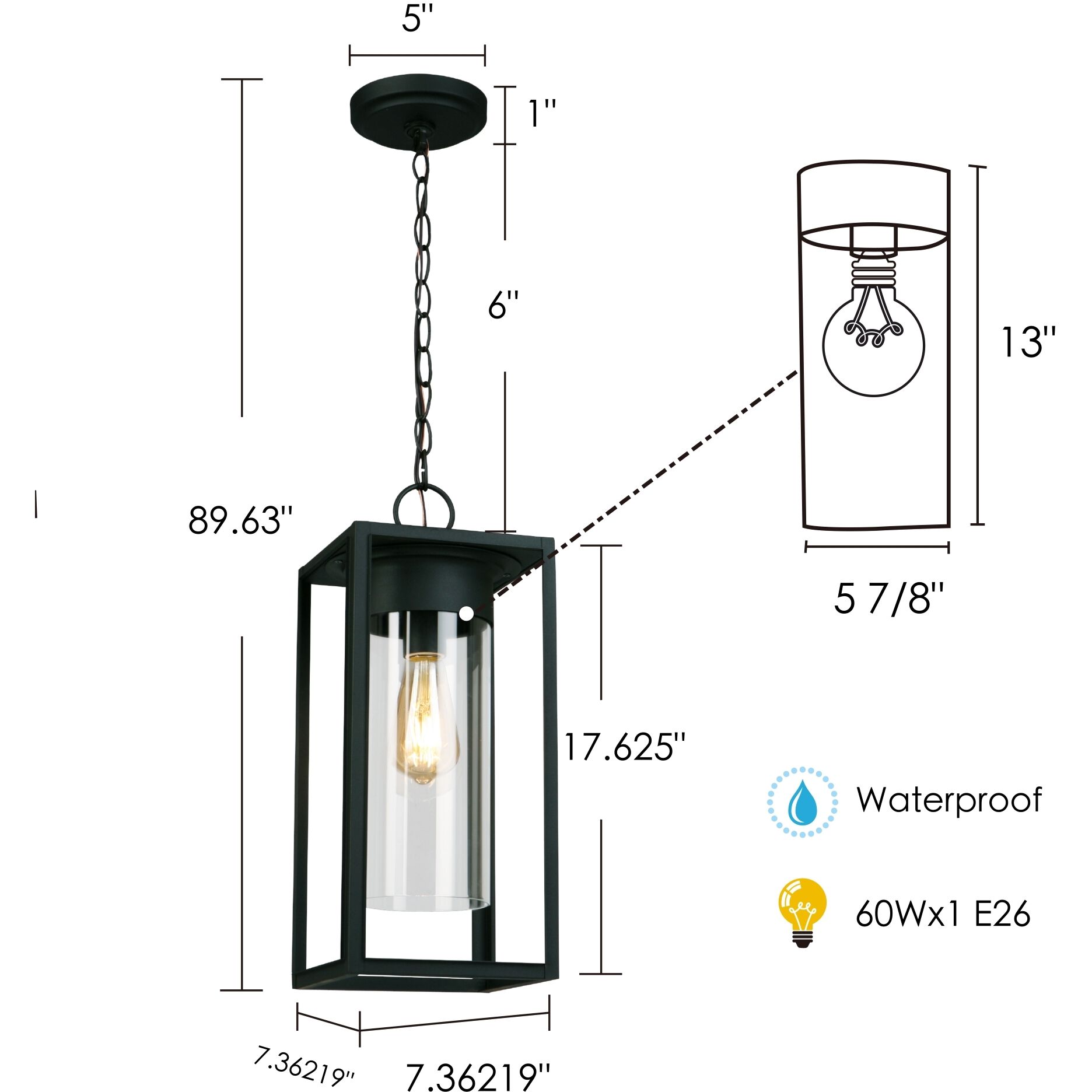 Walker Hill 1 Light 7.36 inch Matte Black Outdoor Pendant