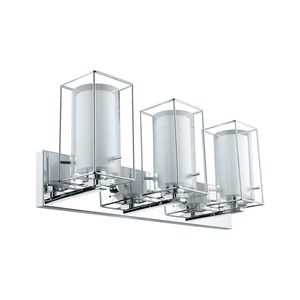 Iride 3 Light 25 inch Chrome Vanity Light Wall Light, Clear and White Glass