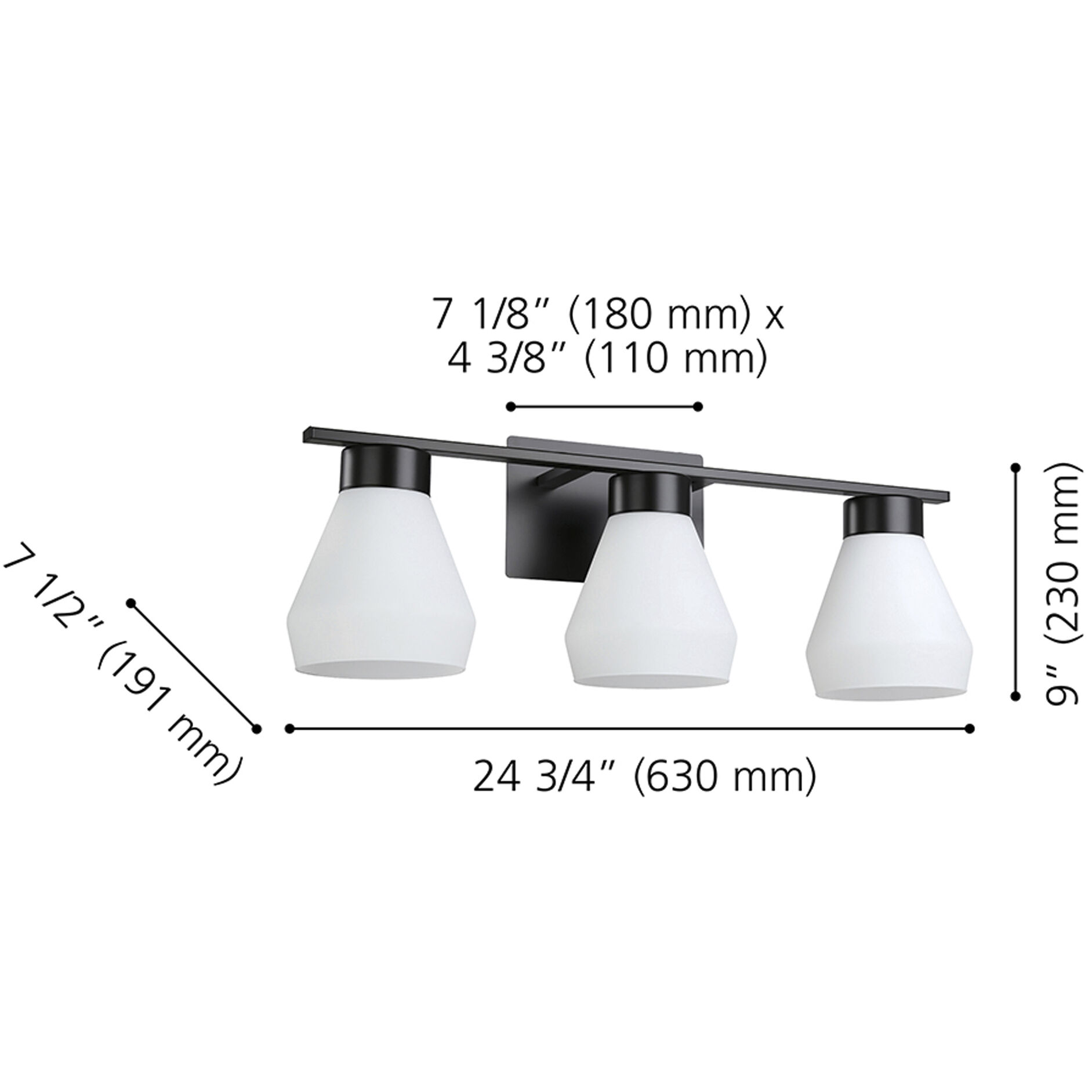 Copeland 3 Light 7.5 inch Matte Black Bath Vanity Wall Light