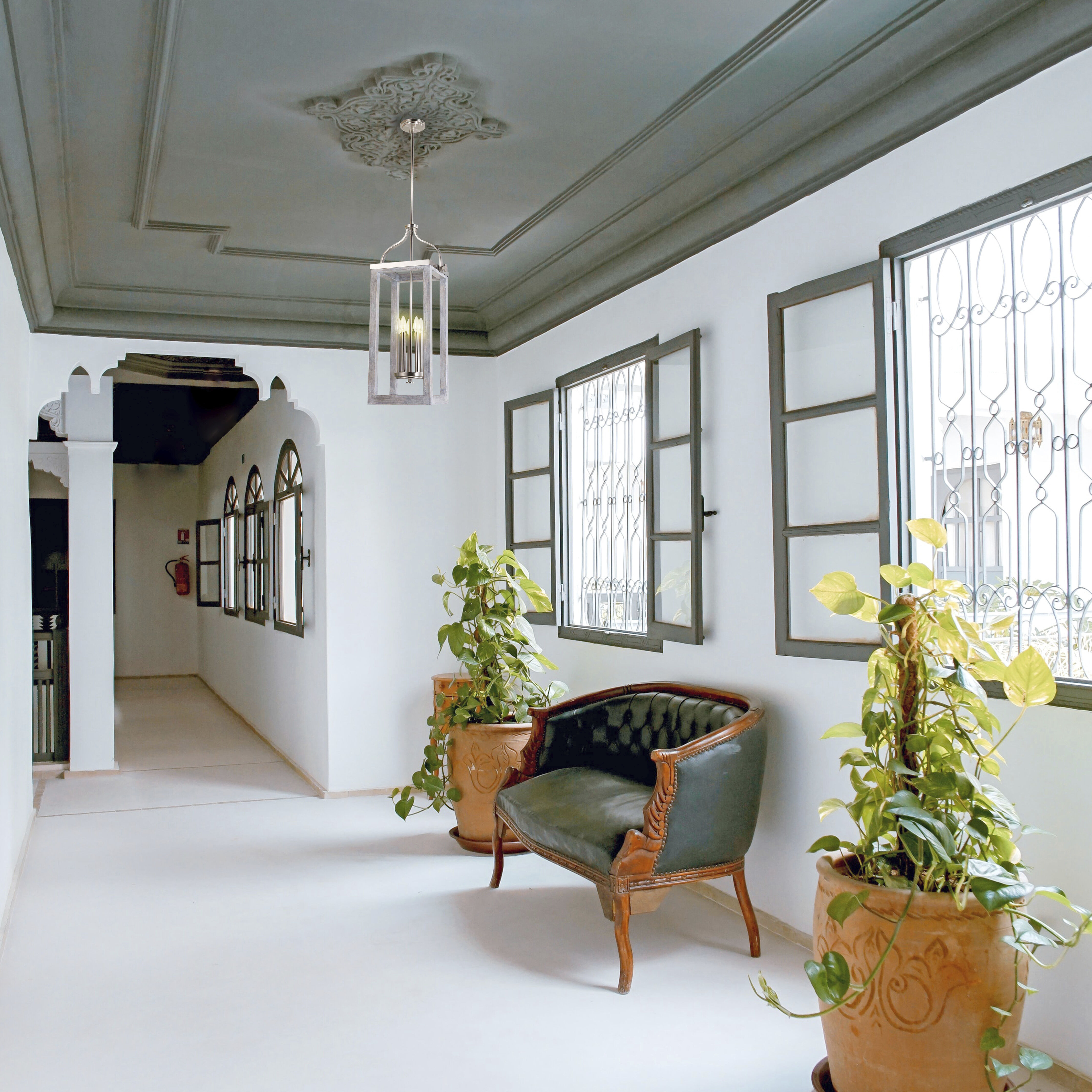 Westbury 5 Light 11 inch Painted Grey Wood Effect and Brushed Nickel Pendant Ceiling Light