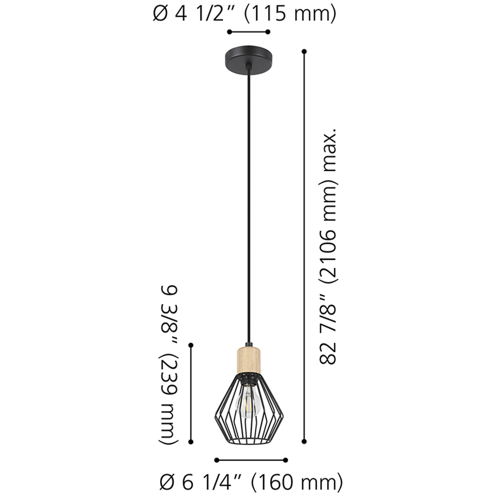Palmorla 1 Light 6.25 inch Black and Natural Wood Pendant Ceiling Light
