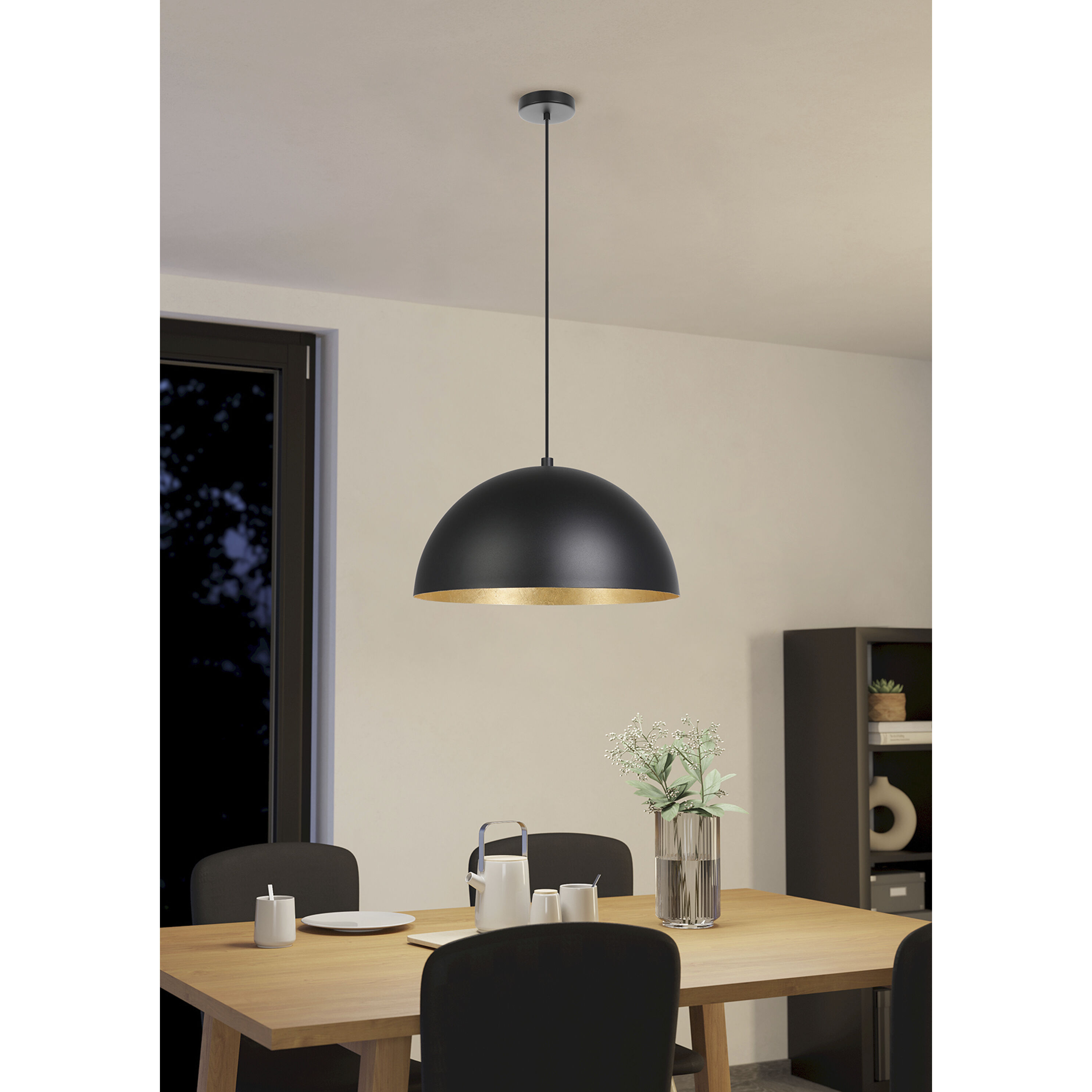 Rafaelino 1 Light 15 inch Structured Black and Gold Leaf Pendant Ceiling Light