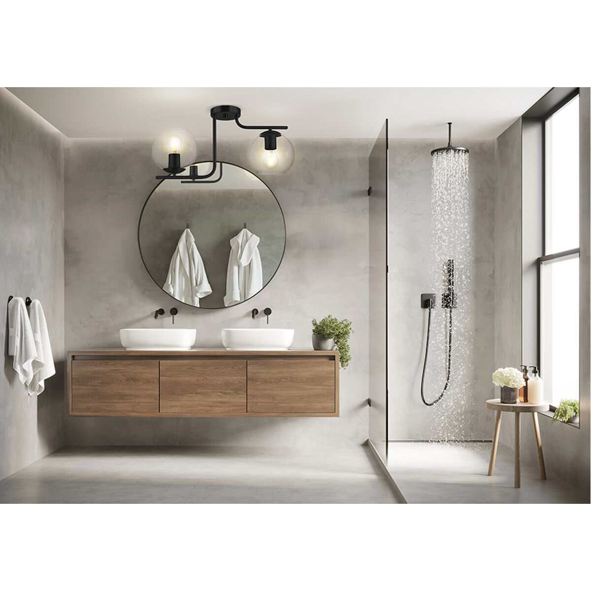 Marojales 2 Light 21.93 inch Black Semi Flush Ceiling Light