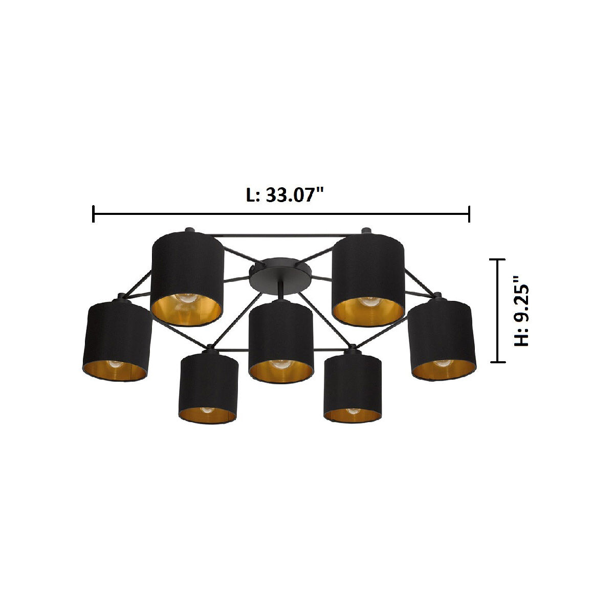 Staiti 7 Light 33.07 inch Black Semi Flush Mount Ceiling Light