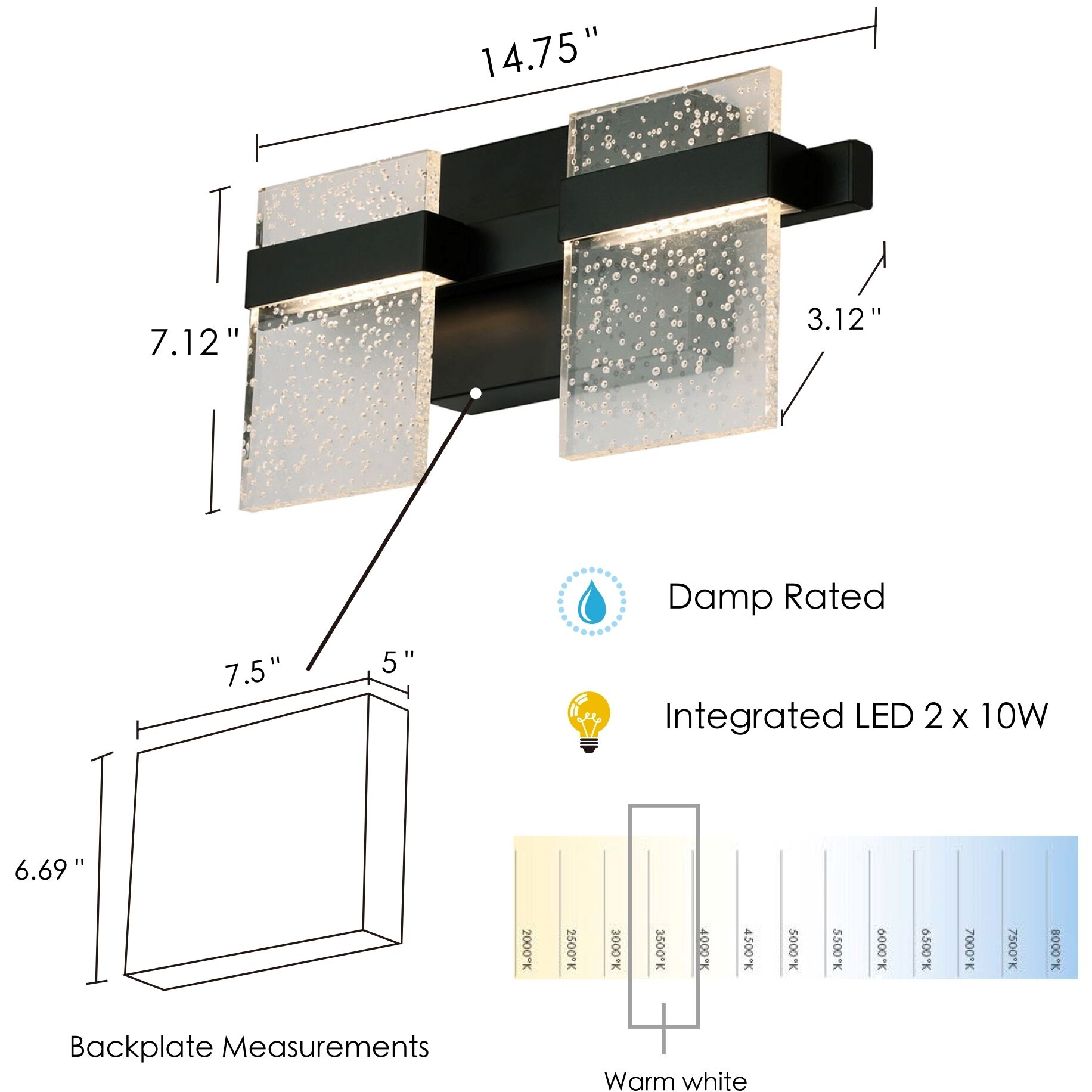Madrona LED 14.75 inch Black Bath Vanity Wall Light