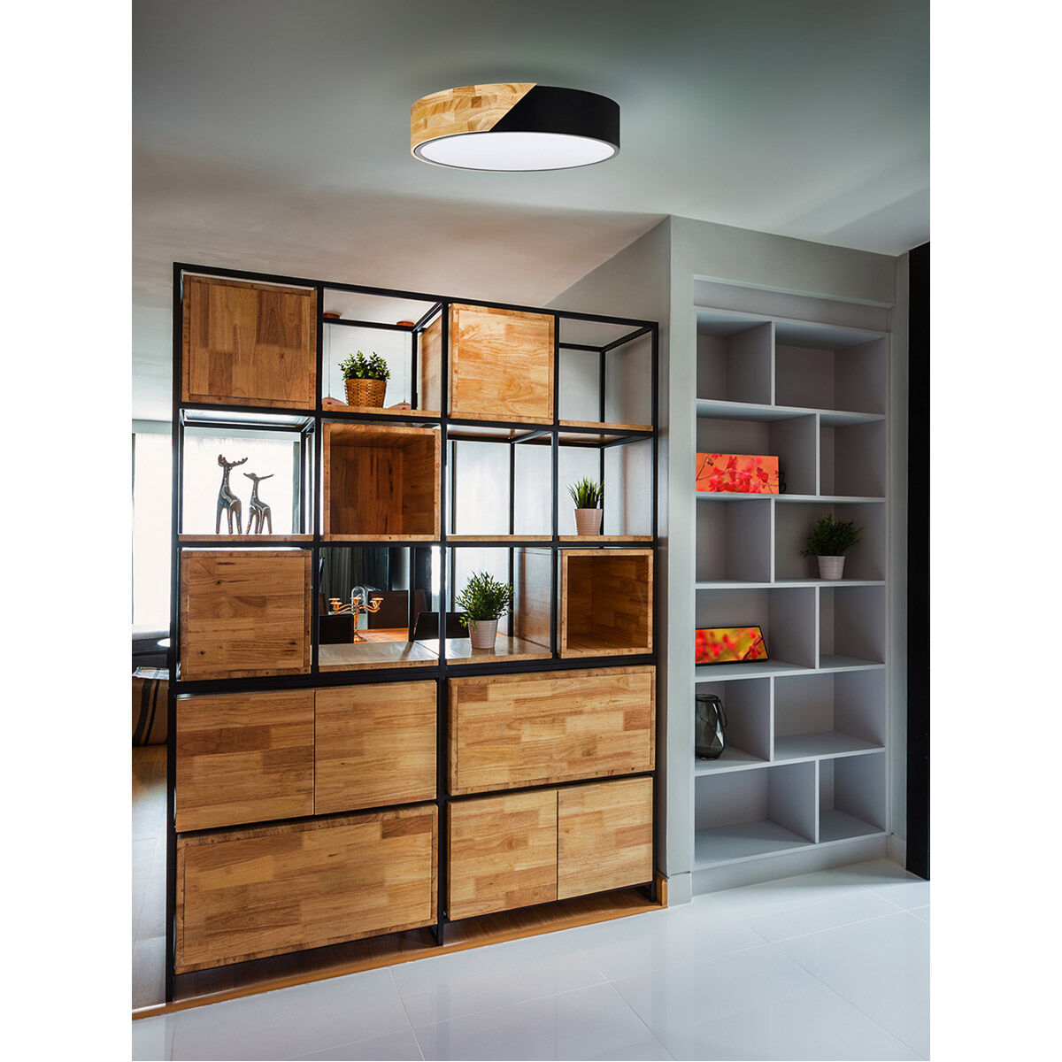 Grimaldino 2 Light 16 inch Natural and Black Semi-Flush Mount Ceiling Light