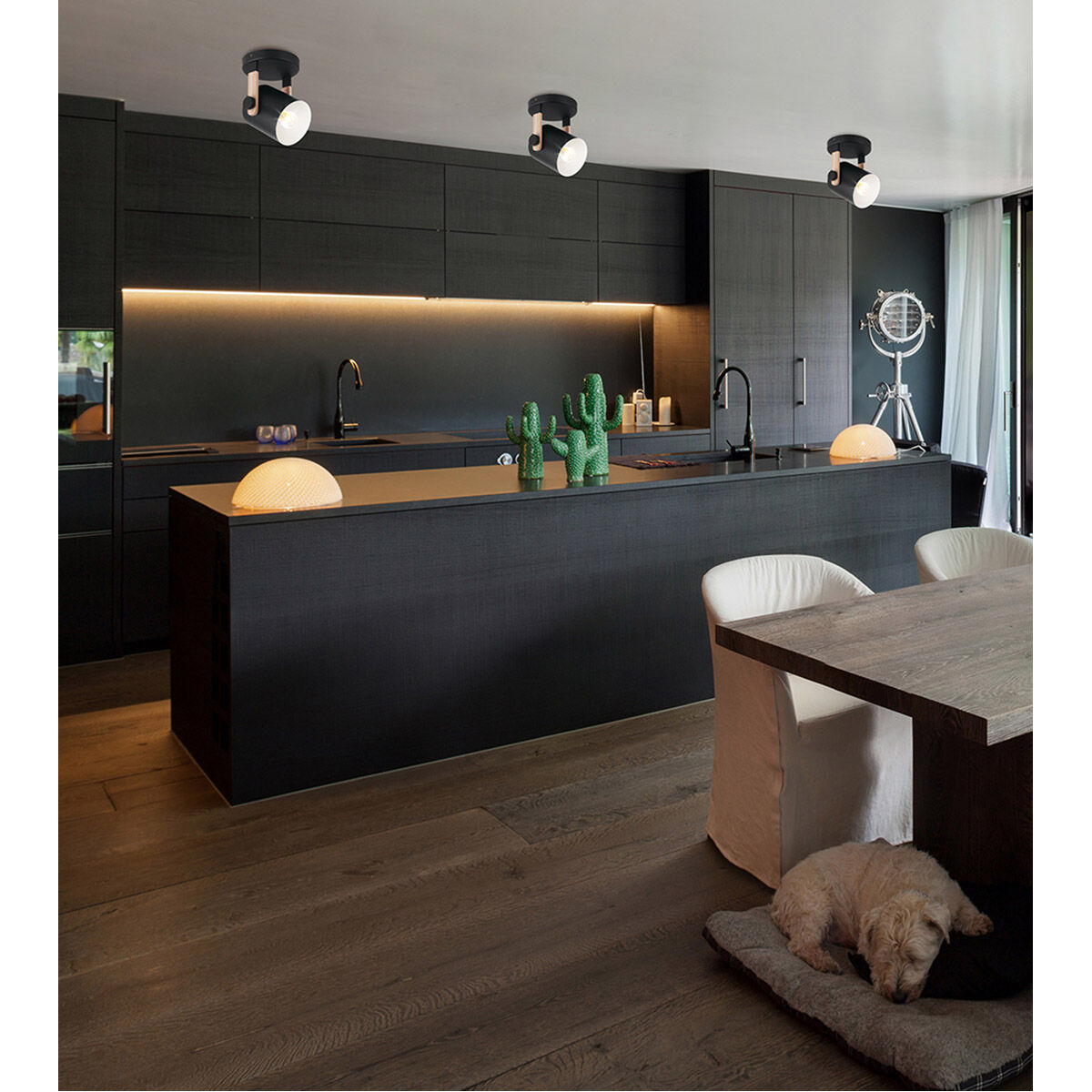 Hornwood 1 Light 8 inch Black and Natural Semi Flush Ceiling Light