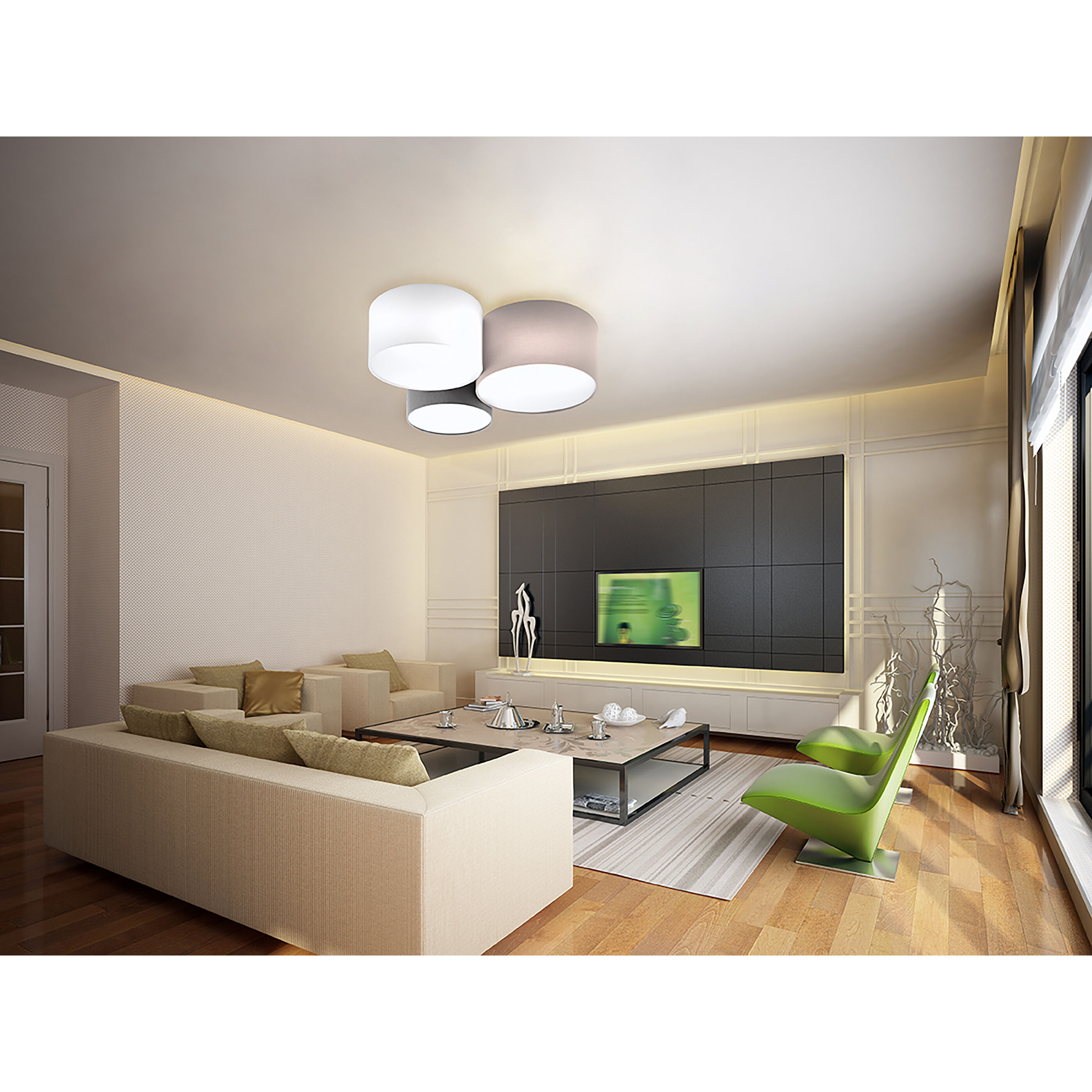 Pastore 1 3 Light 23.62 inch Taupe and White and Grey Flush Mount Ceiling Light