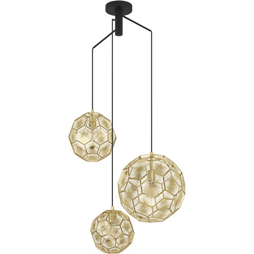 Skoura 3 Light 26.26 inch Black and Brass Pendant Ceiling Light