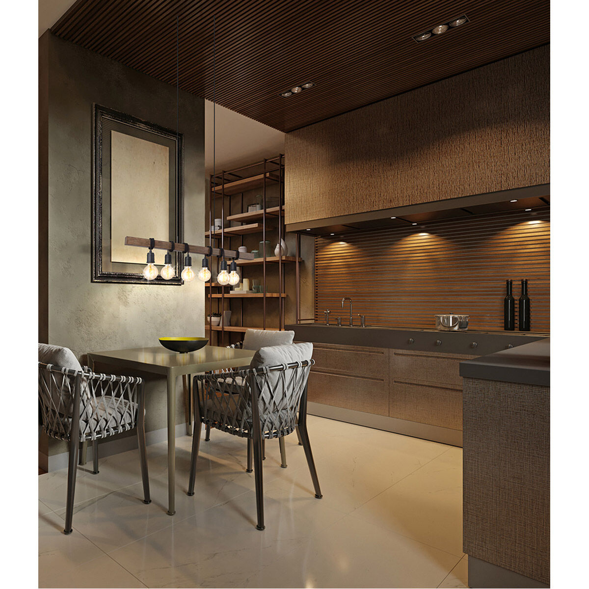 Violon 6 Light 39.37 inch Black and Dark Brown Kitchen Island Pendant Ceiling Light