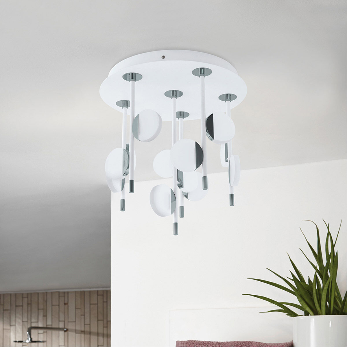 Olindra LED 15.5 inch White and Chrome Semi Flush Mount Ceiling Light