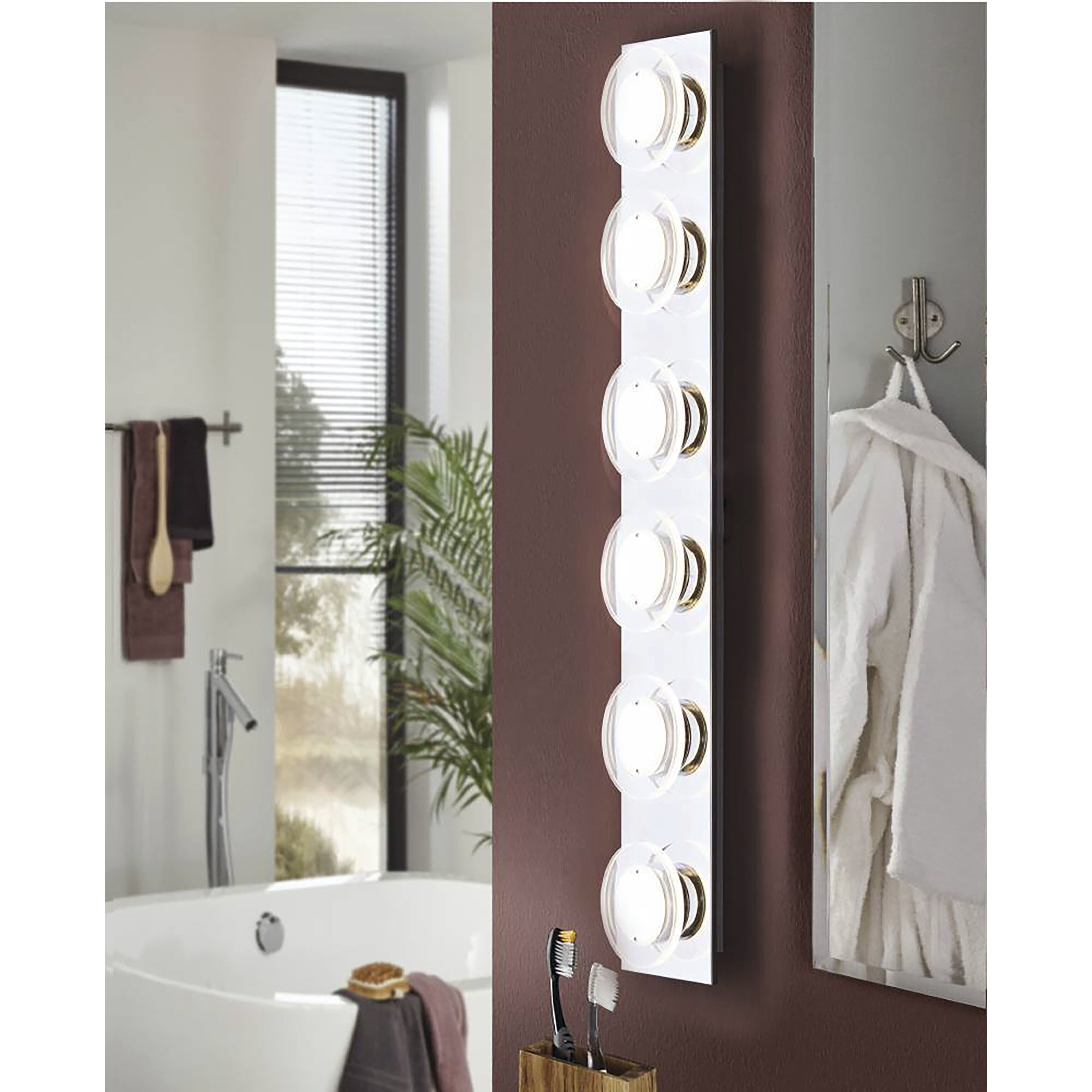Cisterno LED 36 inch Chrome Bath/Vanity Wall Light, Clear and Satin Shade, Damp Rated