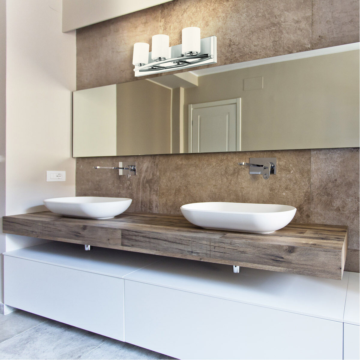 Abete 3 Light 18.42 inch Chrome Vanity Light Wall Light, White Glass