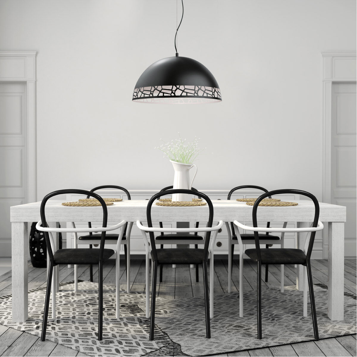 Savignano 1 Light 20.87 inch Matte Black and White Pendant Ceiling Light