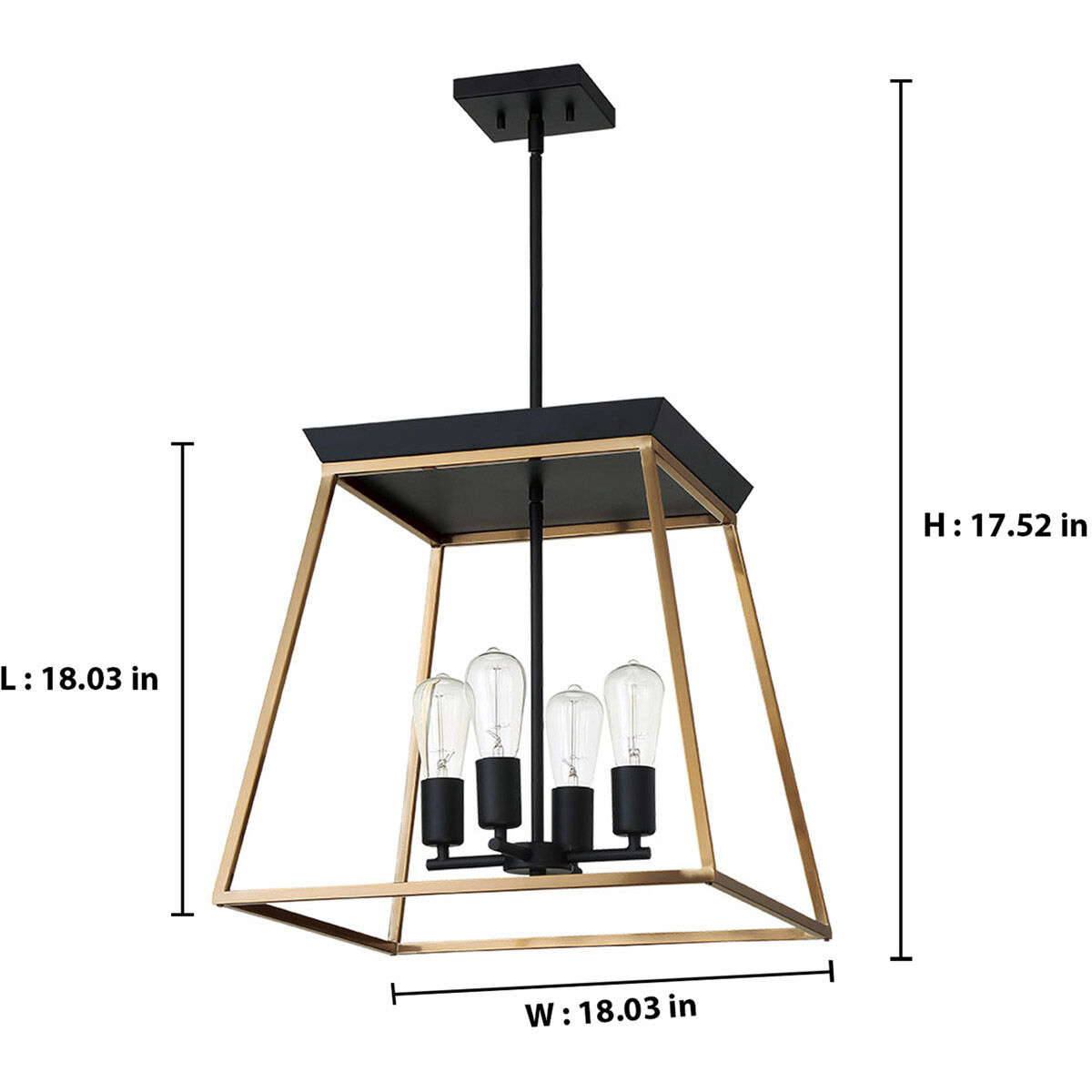 Paulino 4 Light 18.03 inch Brushed Gold and Matte Black Pendant Ceiling Light