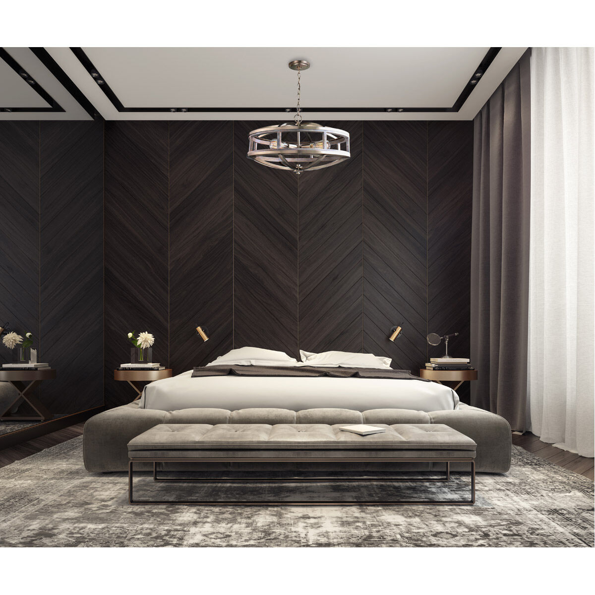 Montrose 4 Light 19 inch Acacia Wood and Brushed Nickel Chandelier Ceiling Light