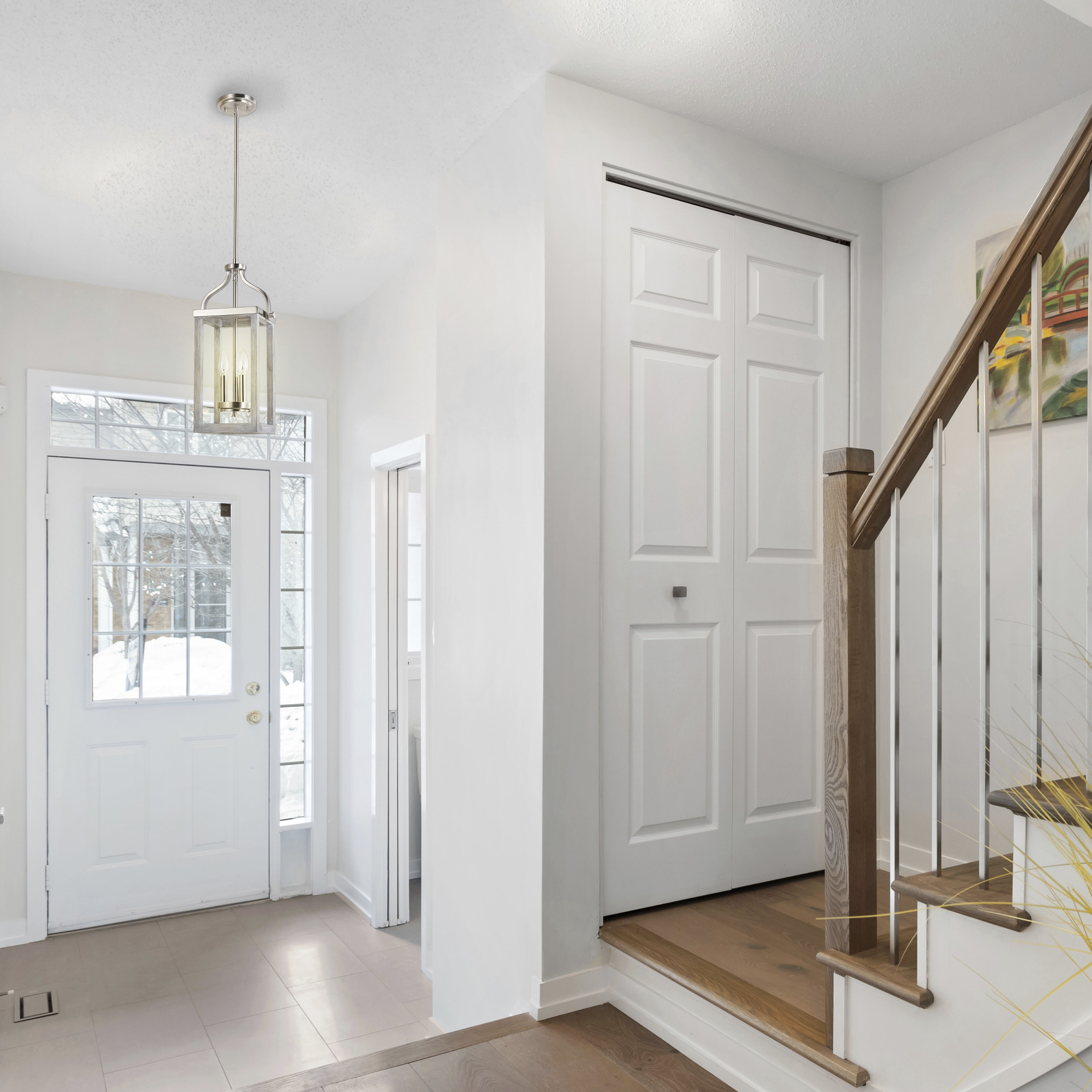 Westbury 3 Light 9 inch Painted Grey Wood Effect and Brushed Nickel Pendant Ceiling Light