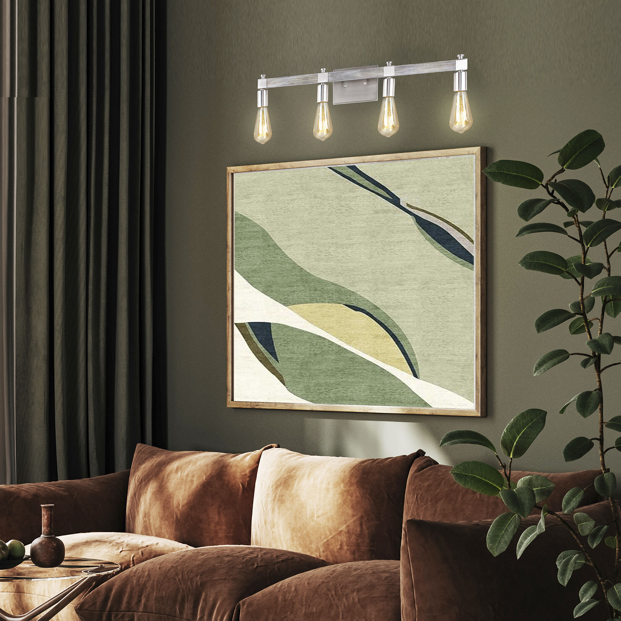 Westbury 4 Light 5.5 inch Painted Grey Wood Effect and Brushed Nickel Bath Vanity Wall Light