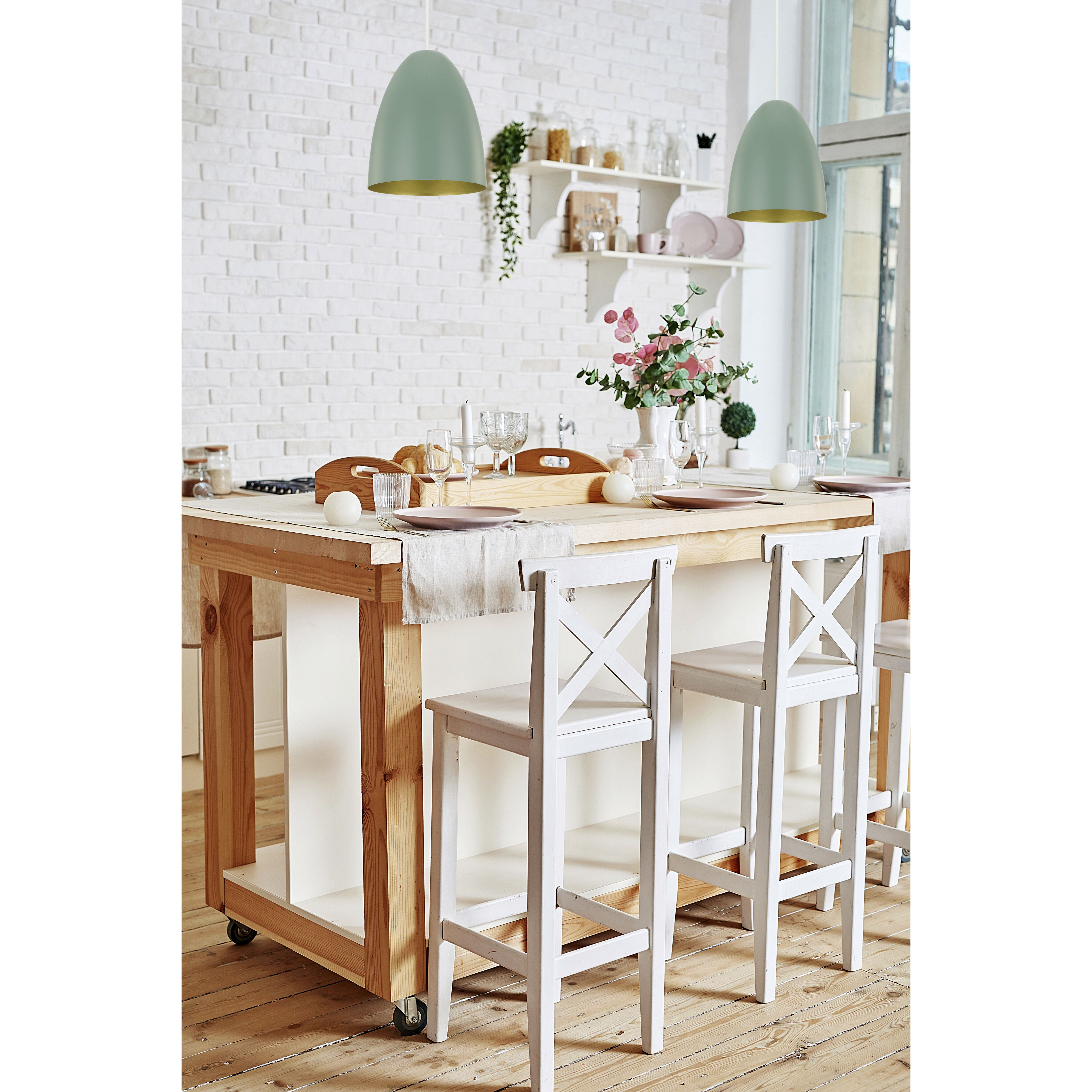 Sarabia 1 Light 7.48 inch Matte White and Pastel Dark Green and Gold Pendant Ceiling Light