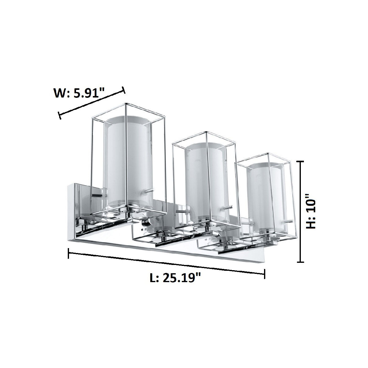 Iride 3 Light 25.19 inch Chrome Vanity Light Wall Light, Clear and White Glass