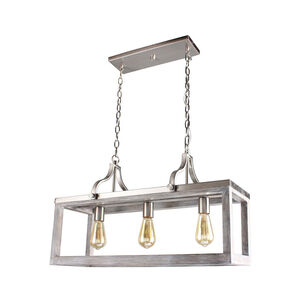 Westbury 3 Light 28 inch Painted Grey Wood Effect and Brushed Nickel Linear Pendant Ceiling Light