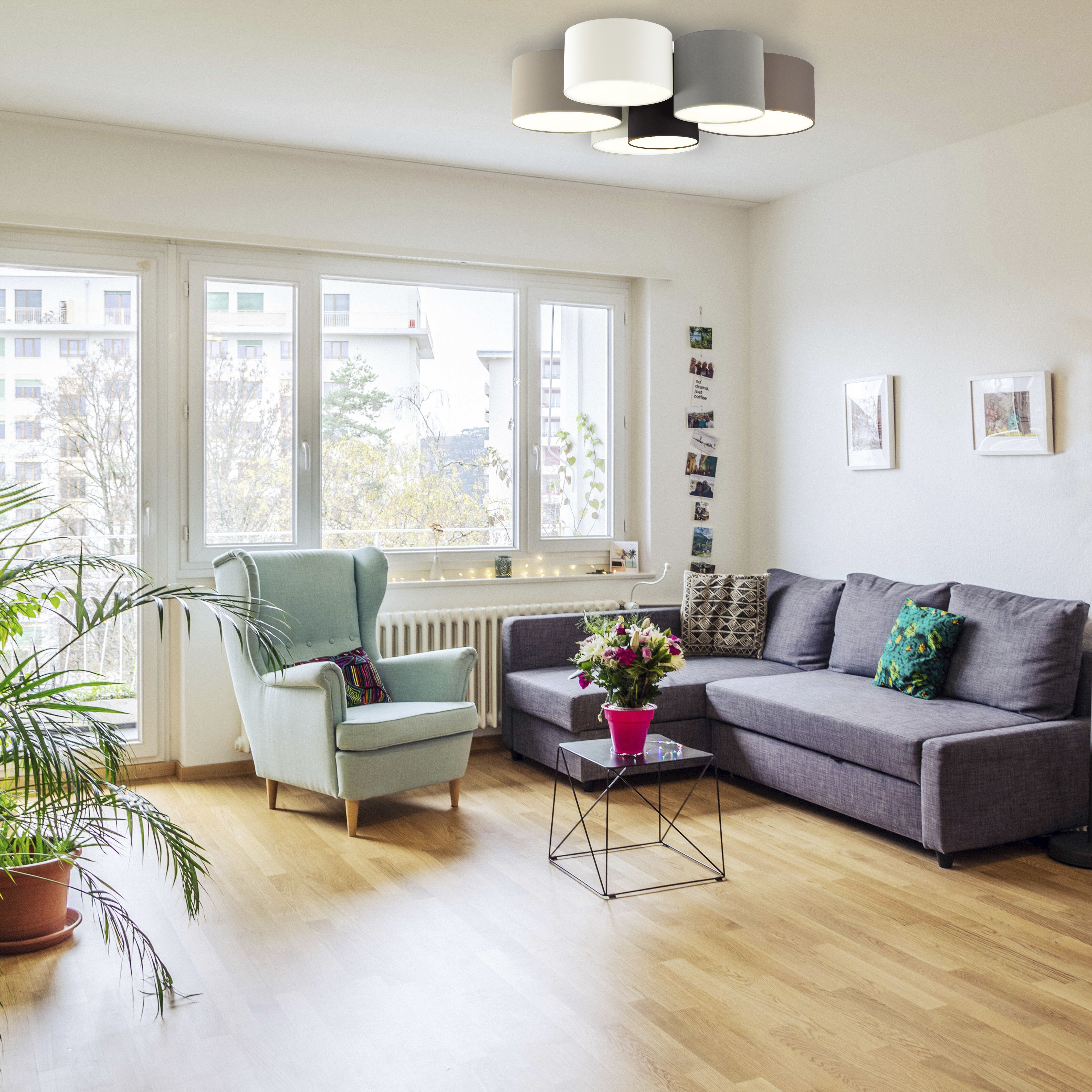 Pastore 6 Light 33.15 inch White and Black and Taupe and Grey and Cappuccino Flush Mount Ceiling Light