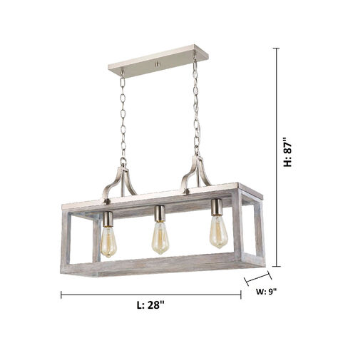 Montrose 3 Light 28 inch Acacia Wood and Brushed Nickel Linear Pendant Ceiling Light