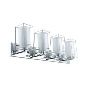 Iride 4 Light 35 inch Chrome Vanity Light Wall Light, Clear and White Glass