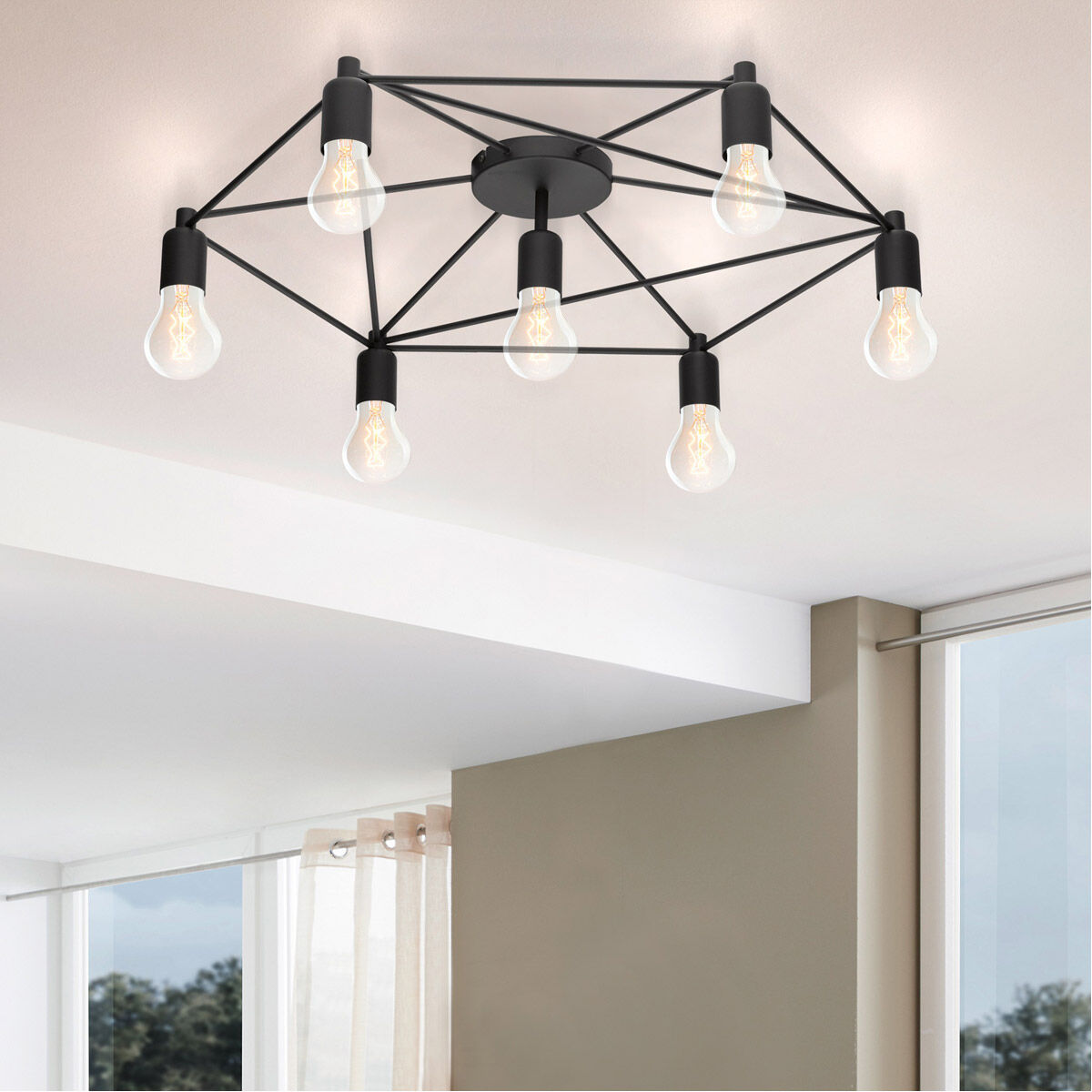 Eglo 97904A Staiti 7 Light 30 inch Black Semi Flush Mount Ceiling